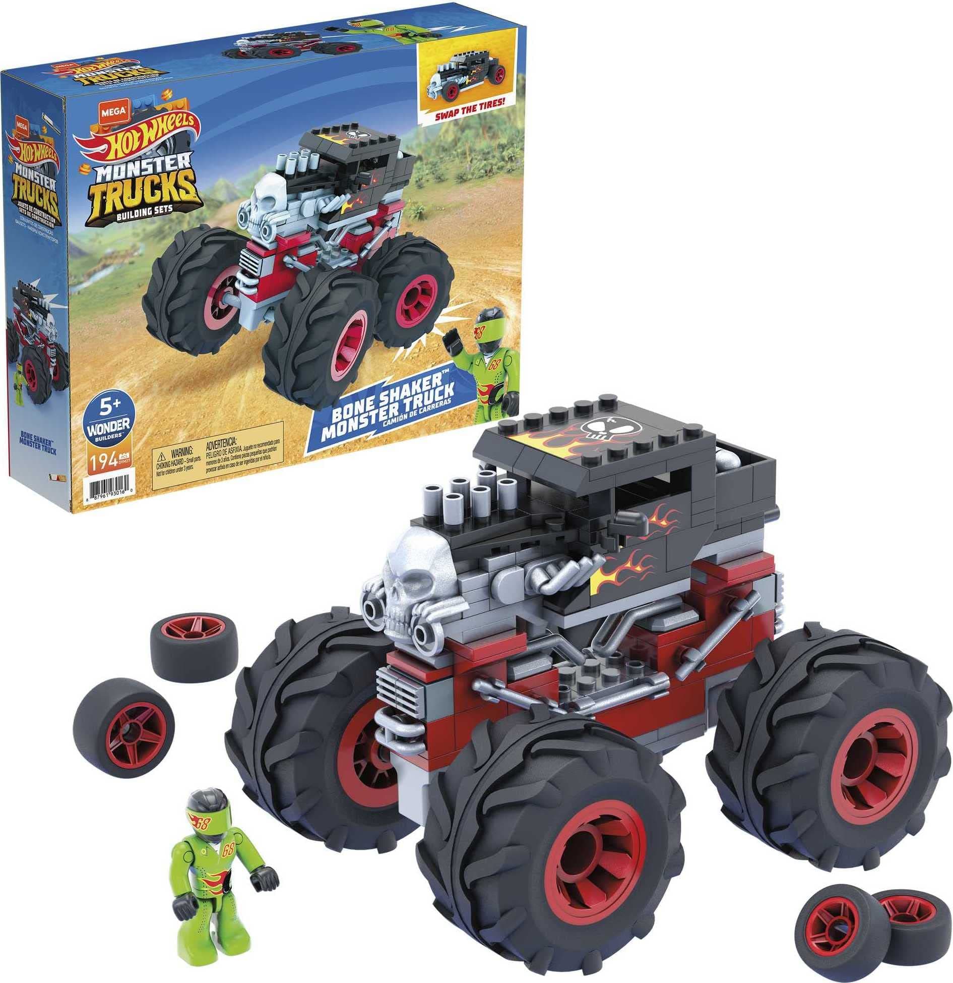 Mega Construx MEGA Hot Wheels Bone Shaker Building Set with micro figure driver, rolling wheels and authentic features, toy gift set for ages 5 and up​