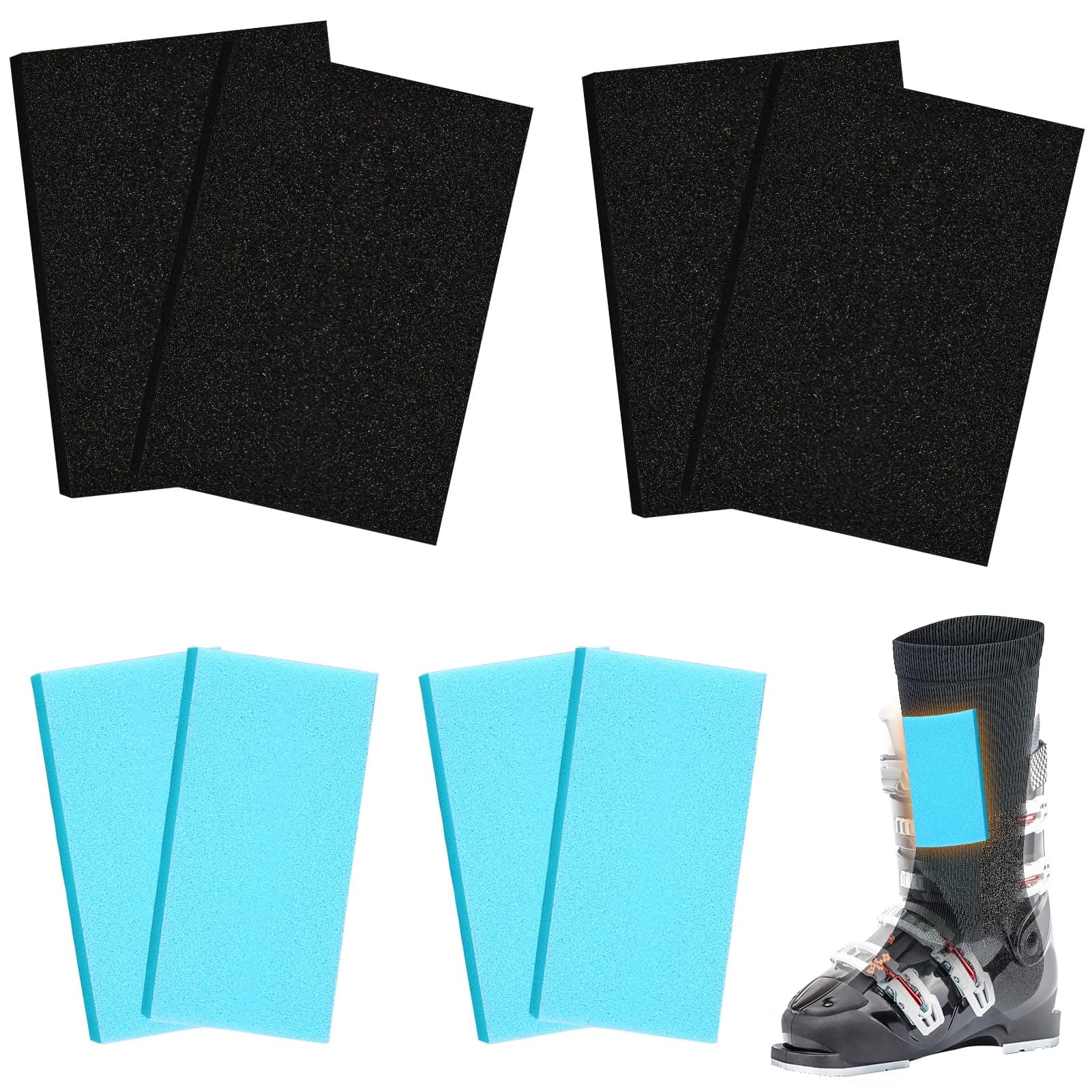 8Pcs Ski Shin Guards, Adhesive Snowboard Protector Pads Boot Inserts Foam Pad Racing Guards For Relief Bite Burns Pain, 2 Sizes (7×4.7, 6×3 Inch) Kids Junior Men Women