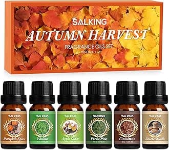 Autumn Oils Set, Premium Fall Essential Oils for Diffuser, Fragrance Oils Gift Set for Soap Candle Making Scents - Cinnamon, Pumpkin Spice, Apple Cider, Vanilla, Forest Pine, Snickerdoodle