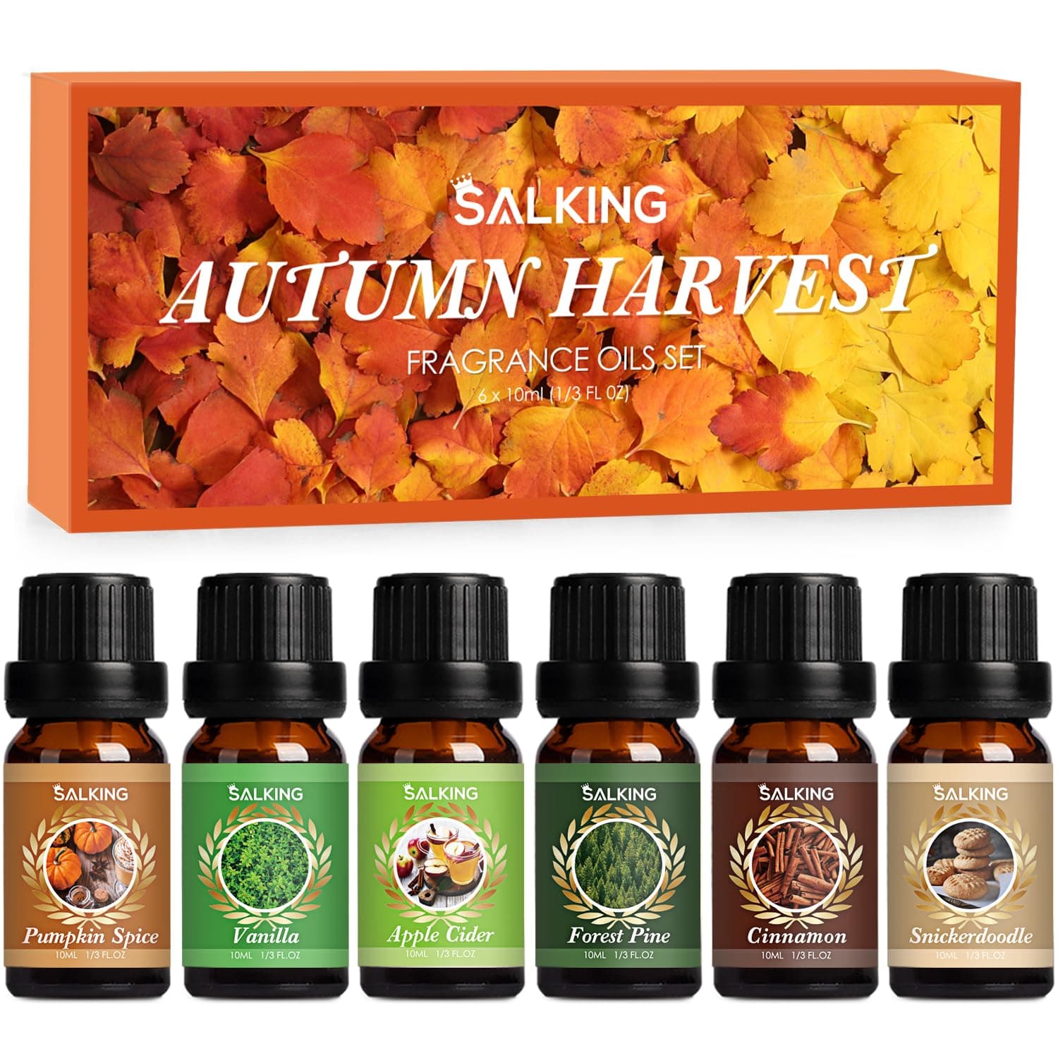 Autumn Oils Set, Premium Fall Essential Oils for Diffuser, Fragrance Oils Gift Set for Soap Candle Making Scents - Cinnamon, Pumpkin Spice, Apple Cider, Vanilla, Forest Pine, Snickerdoodle