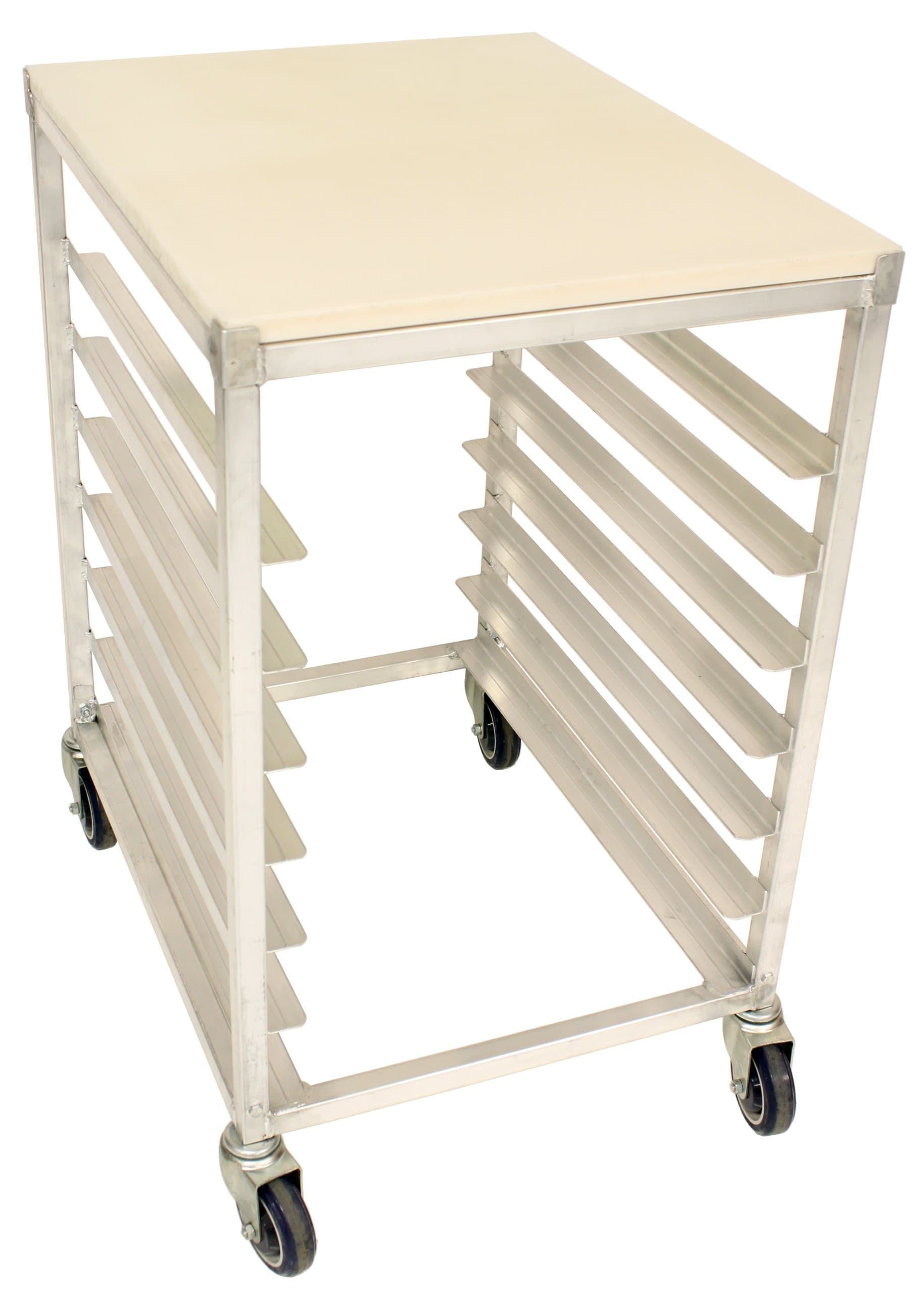 23810 Aluminum Mobile Work Table with Stem Casters and Poly Top, 20-1/2" Width x 34-1/2" Height x 26" Depth, 7 Shelves