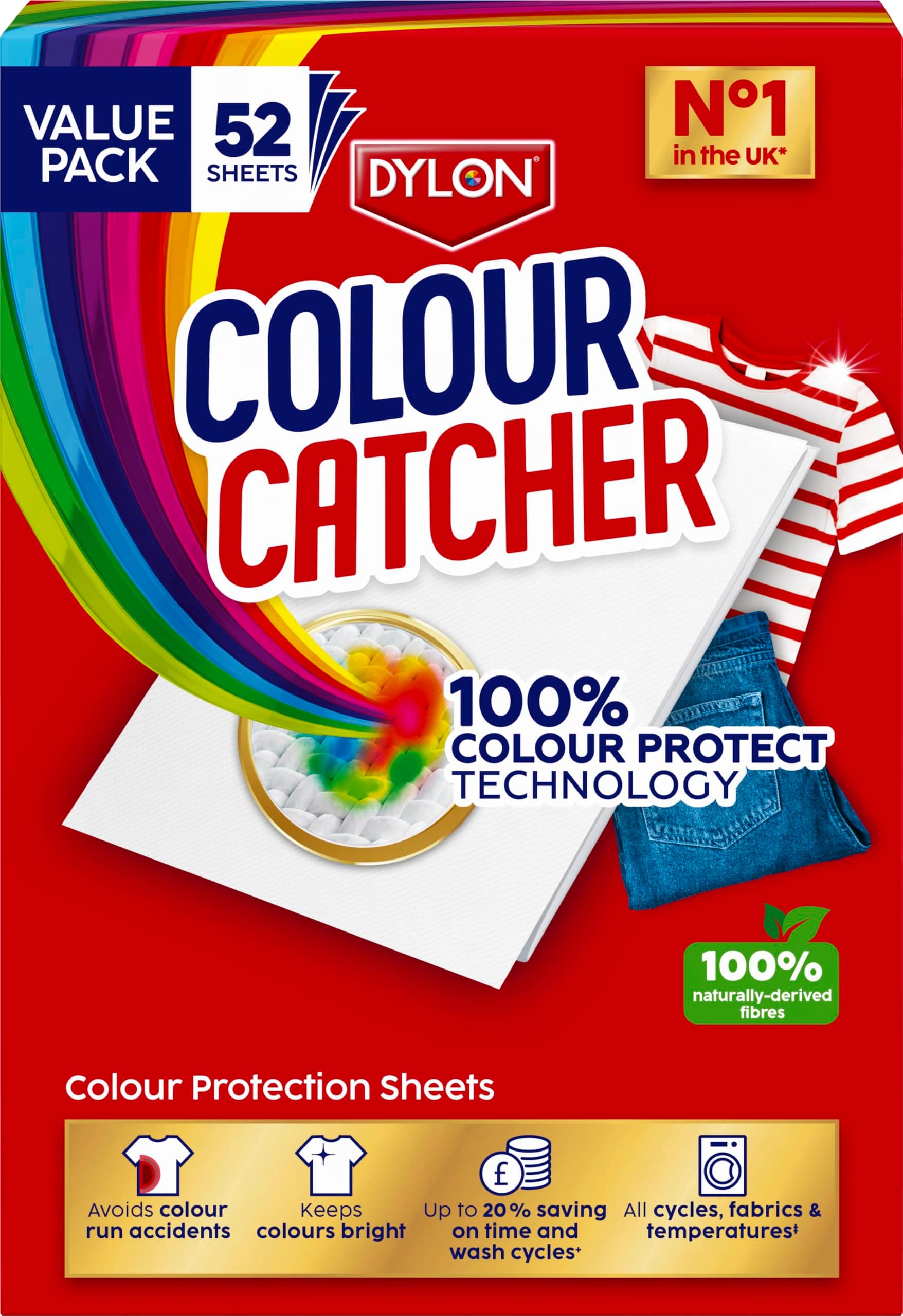 Protection Sheets (1 pack x 52 sheets), Catcher Sheets for Mixed Colour Washes to Avoid Colour Run Accidents, Made of 100% Naturally-Derived & Biodegradable Fibres