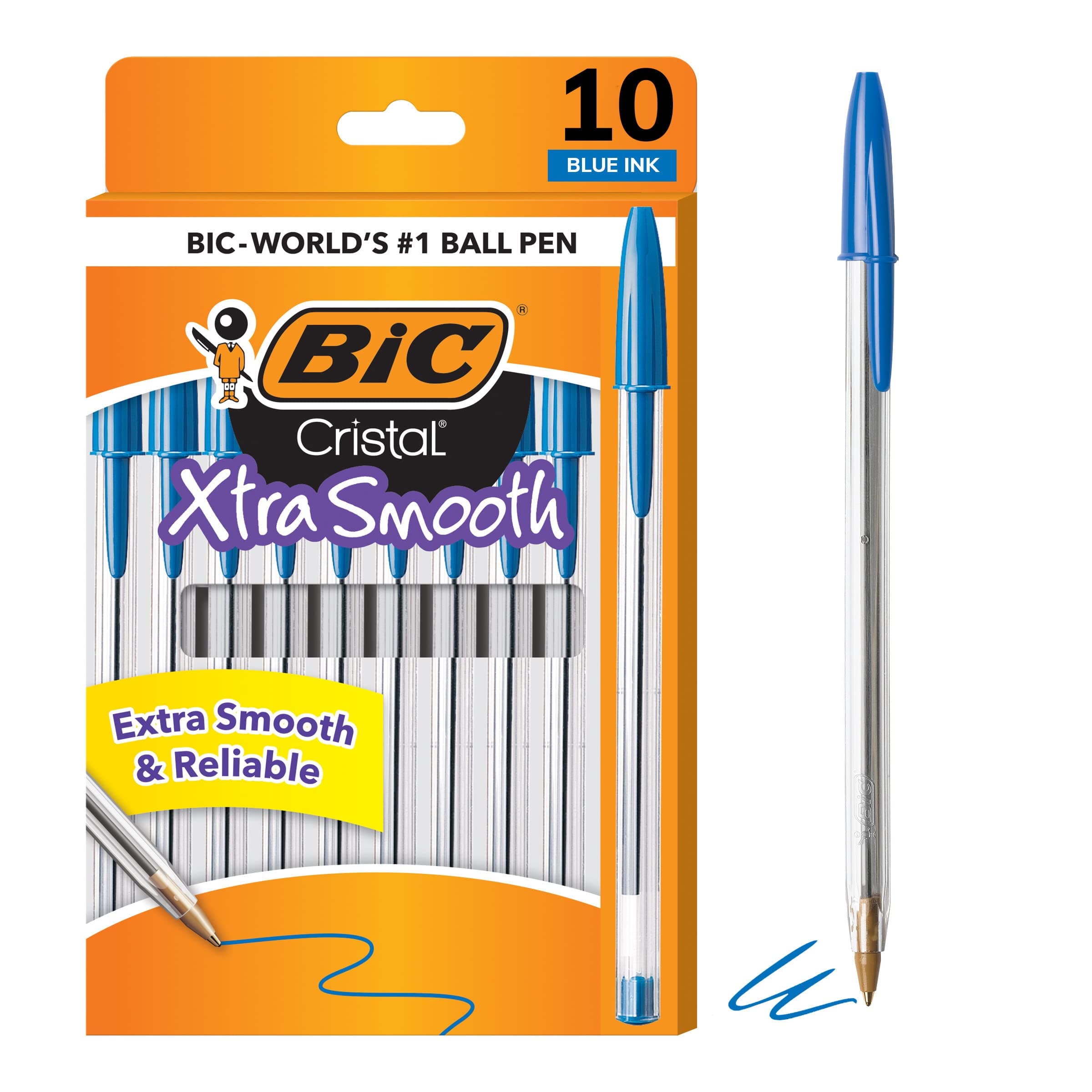 BIC Cristal Extra Smooth Ballpoint Pen, 10 Count