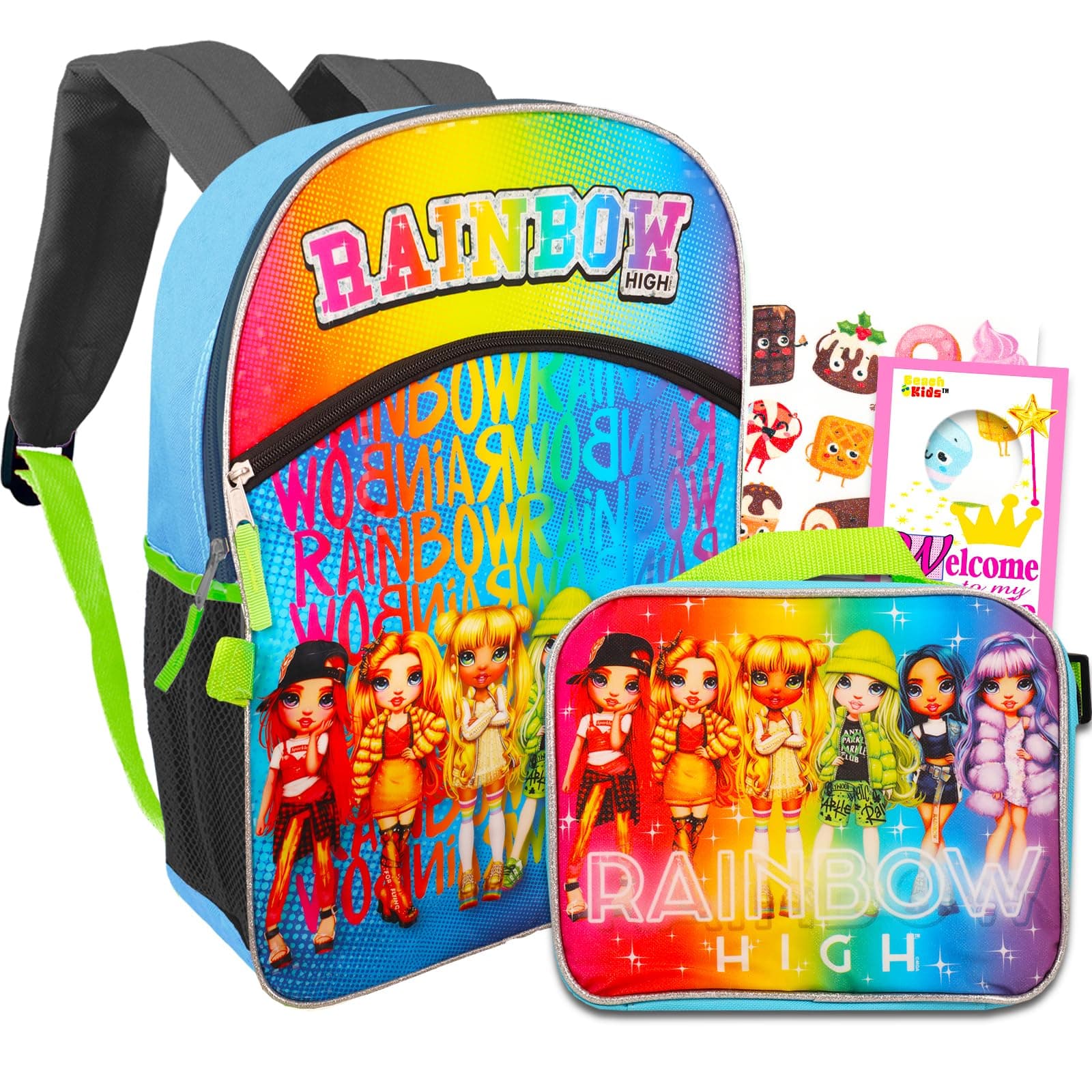 High School Backpack and Lunch Set - Bundle with High 16 Inch Backpack and Lunch Bag Plus Shopkins Stickers and More (Girls School Supplies)