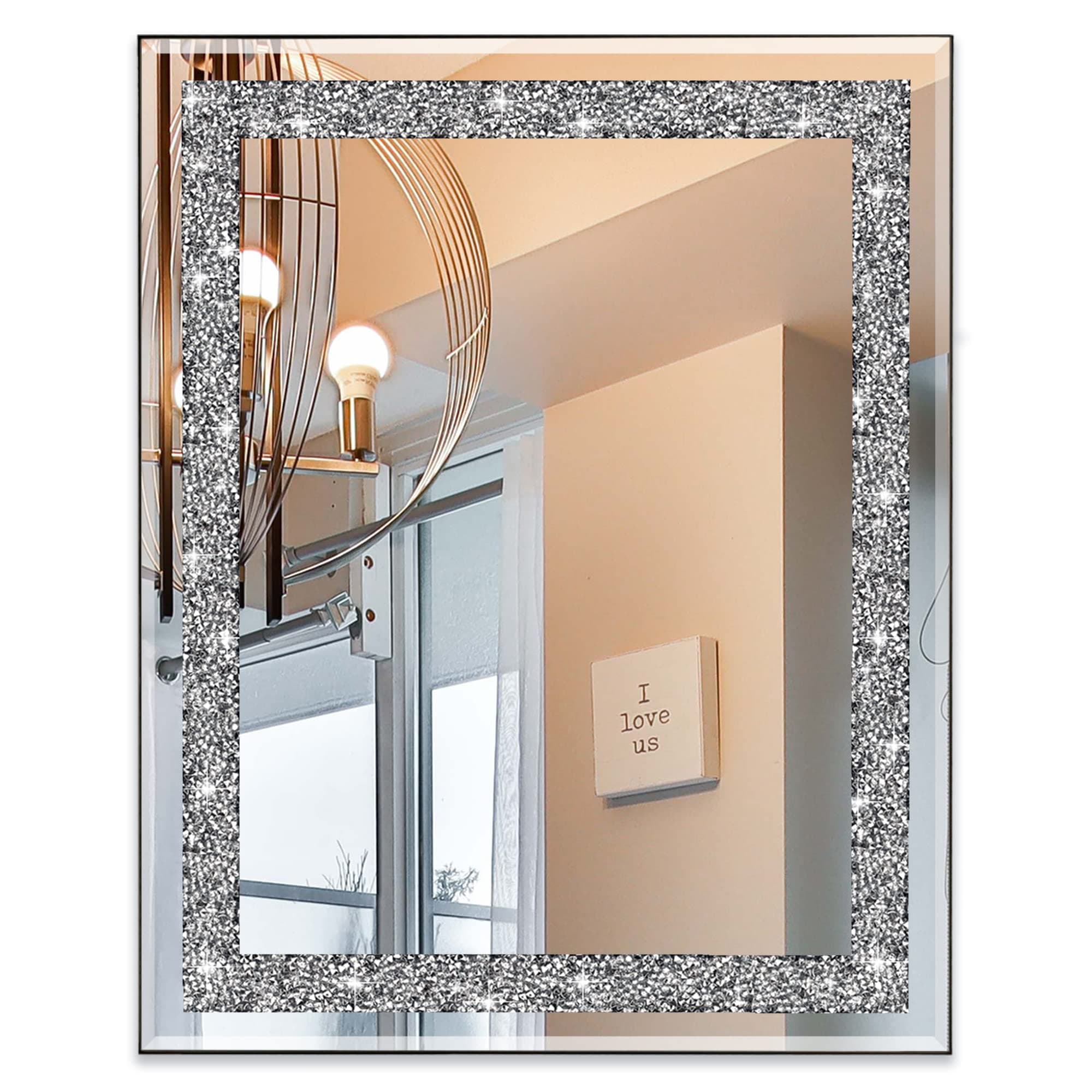 Ruomeng Rectangular Wall Mirror, 16" x 20", Crystal Crush Diamond, Bathroom, Entryway & Bedroom