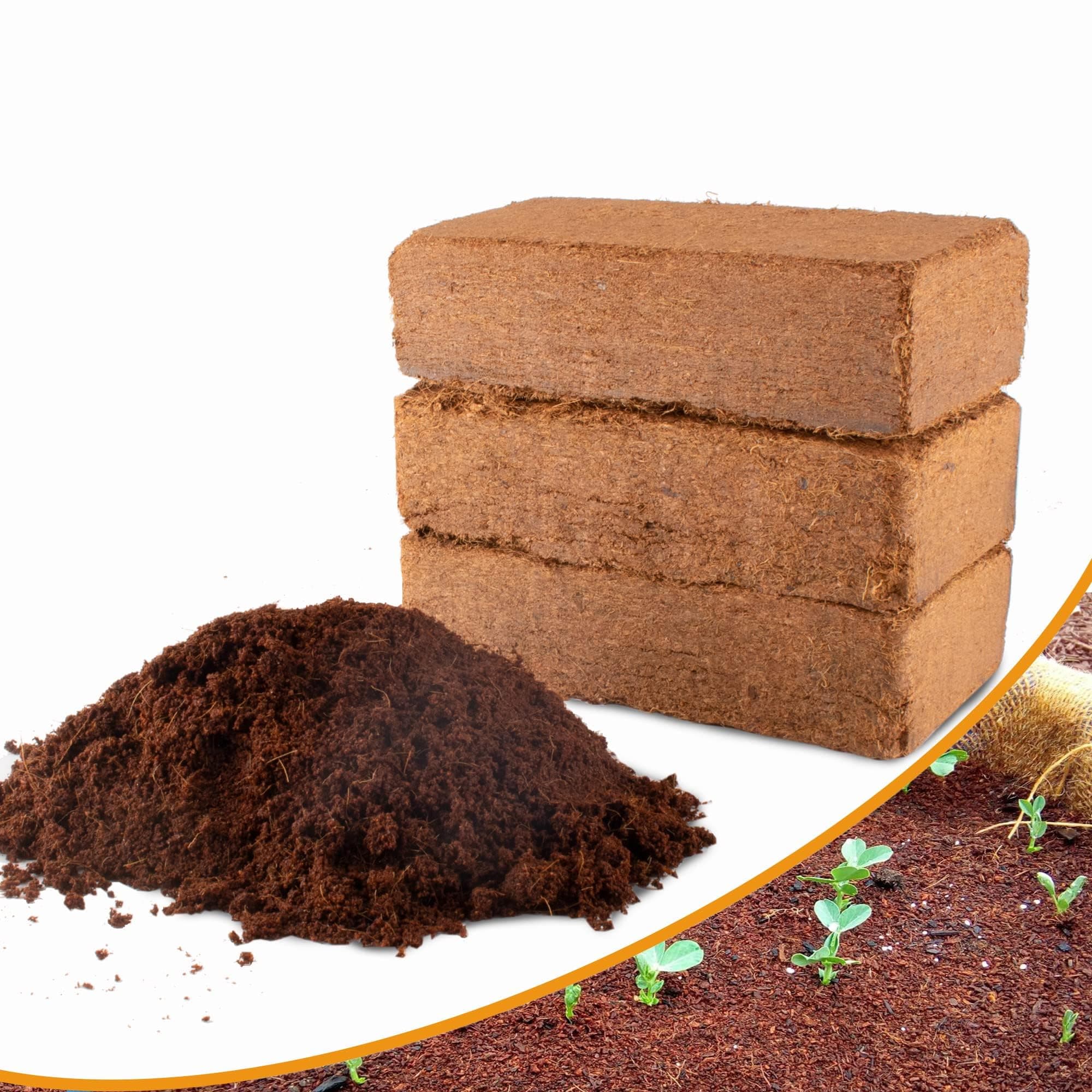 3-Pack Coco Coir Bricks, Premium Organic Peat Moss Mix for Plants, Low EC & pH Balance, Fiber Coconut Husk. Ideal for Gardening, Potting Soil & Substrate