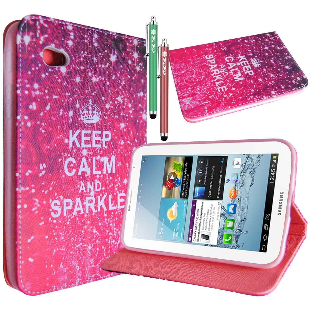 Samsung Galaxy Tab 2 7 Inch Case,MaxMall Retro Keep Calm and Sparkle Pattern design Stand PU Leather Case Soft TPU Cover Smart flip case Fit For Samsung Galaxy Tab 2 7 Inch P3100 / P3110.