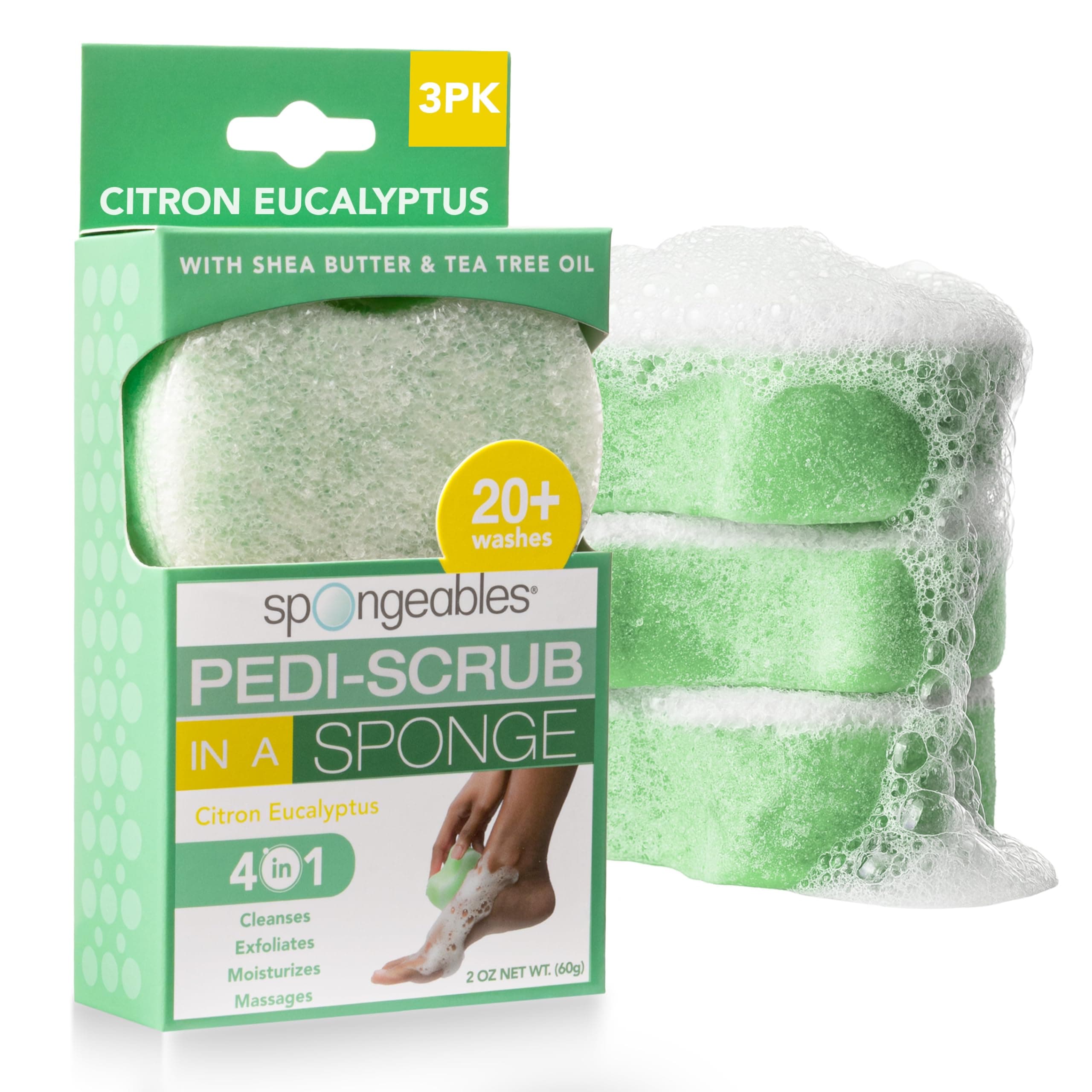 Spongeables Pedi Scrub Foot Buffer 20+, Citron Eucalyptus Aromatherapy, 2-Ounce (Pack of 3)