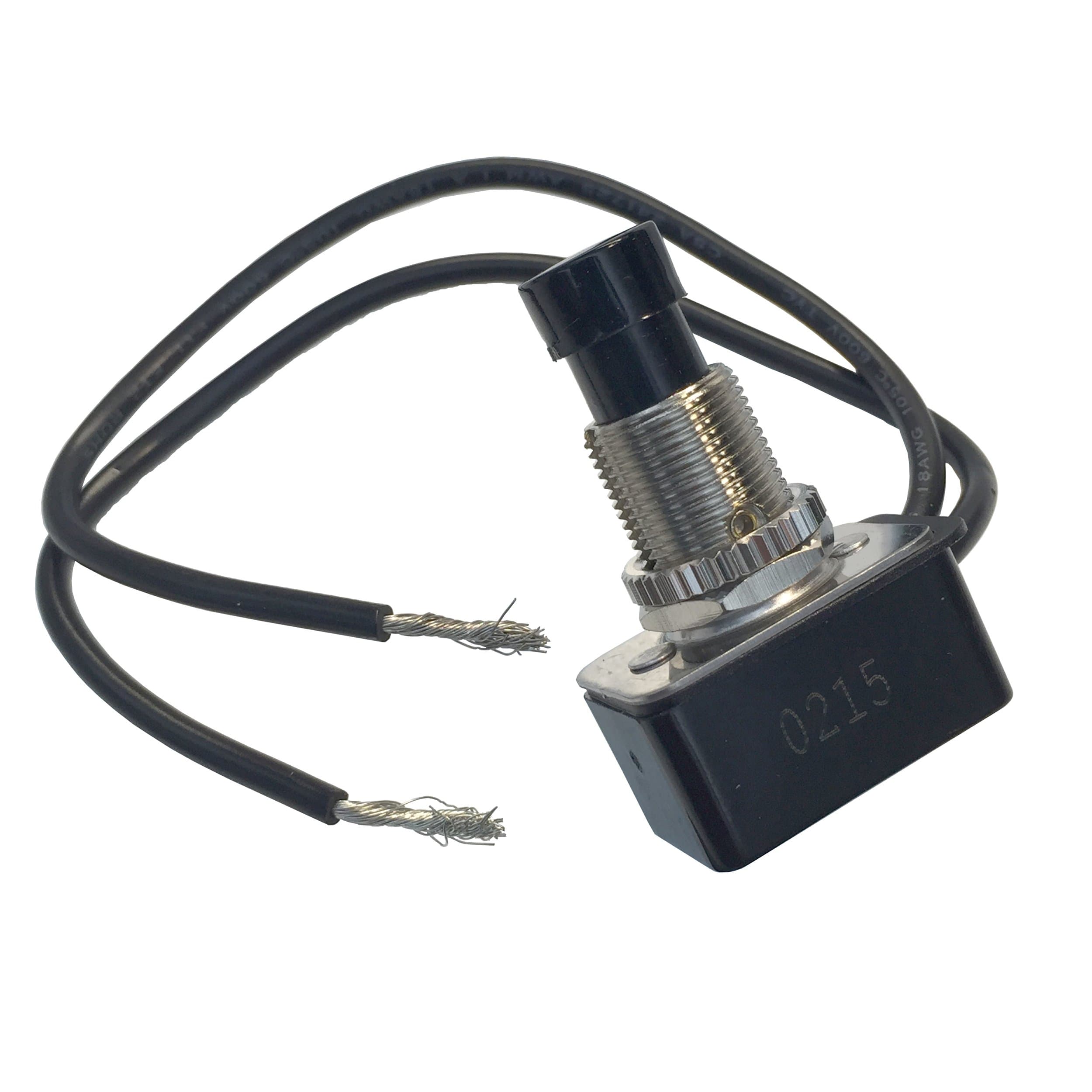 GSW-21 Electrical Motor Rated Push-Button Switch, SPST, Push ON-Push OFF, 10 A/125V AC, 6 inch Wire Terminal , Black