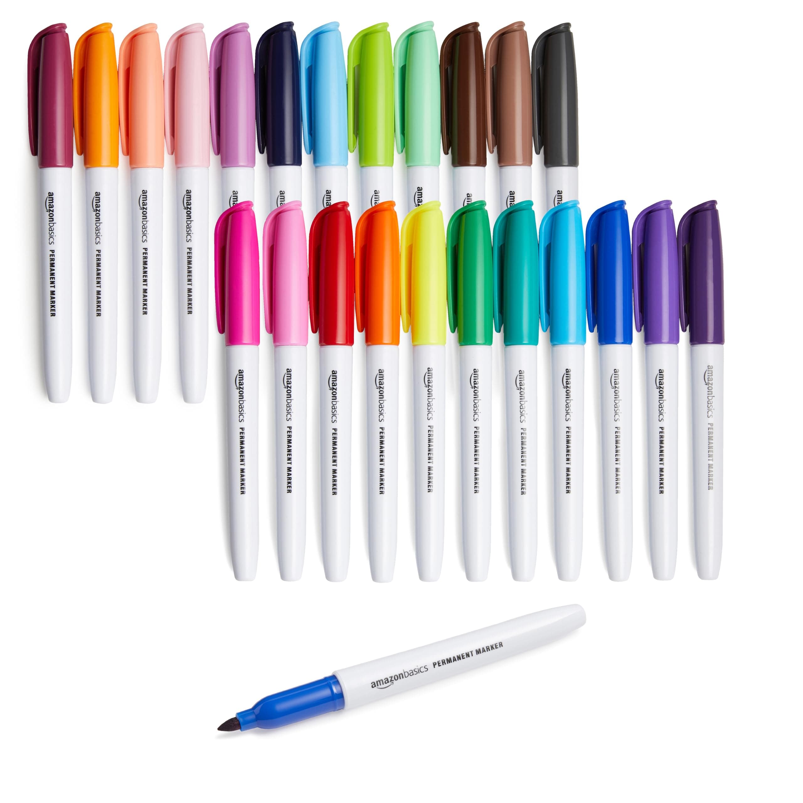 Amazon Basics Permanent Markers, Assorted Colours, 24-Pack