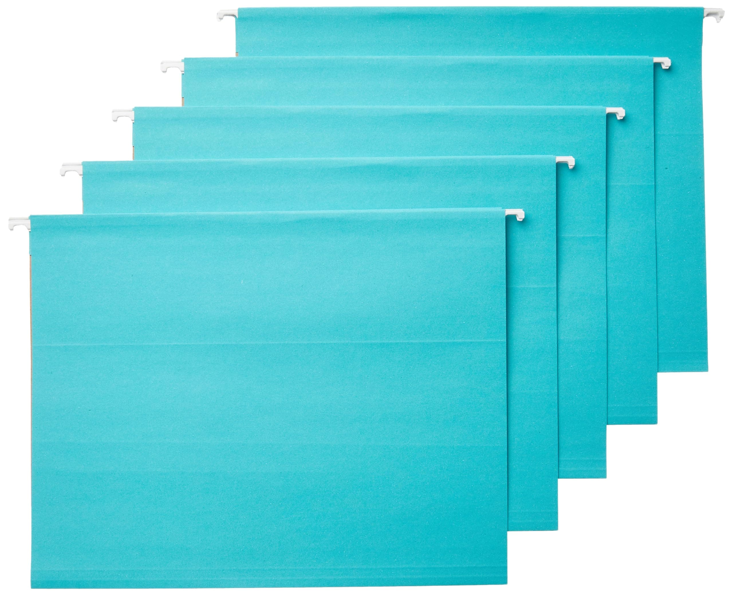 Hanging File Folders with Adjustable Tabs for Document Organization, Letter Size, Aqua, 25-Pack