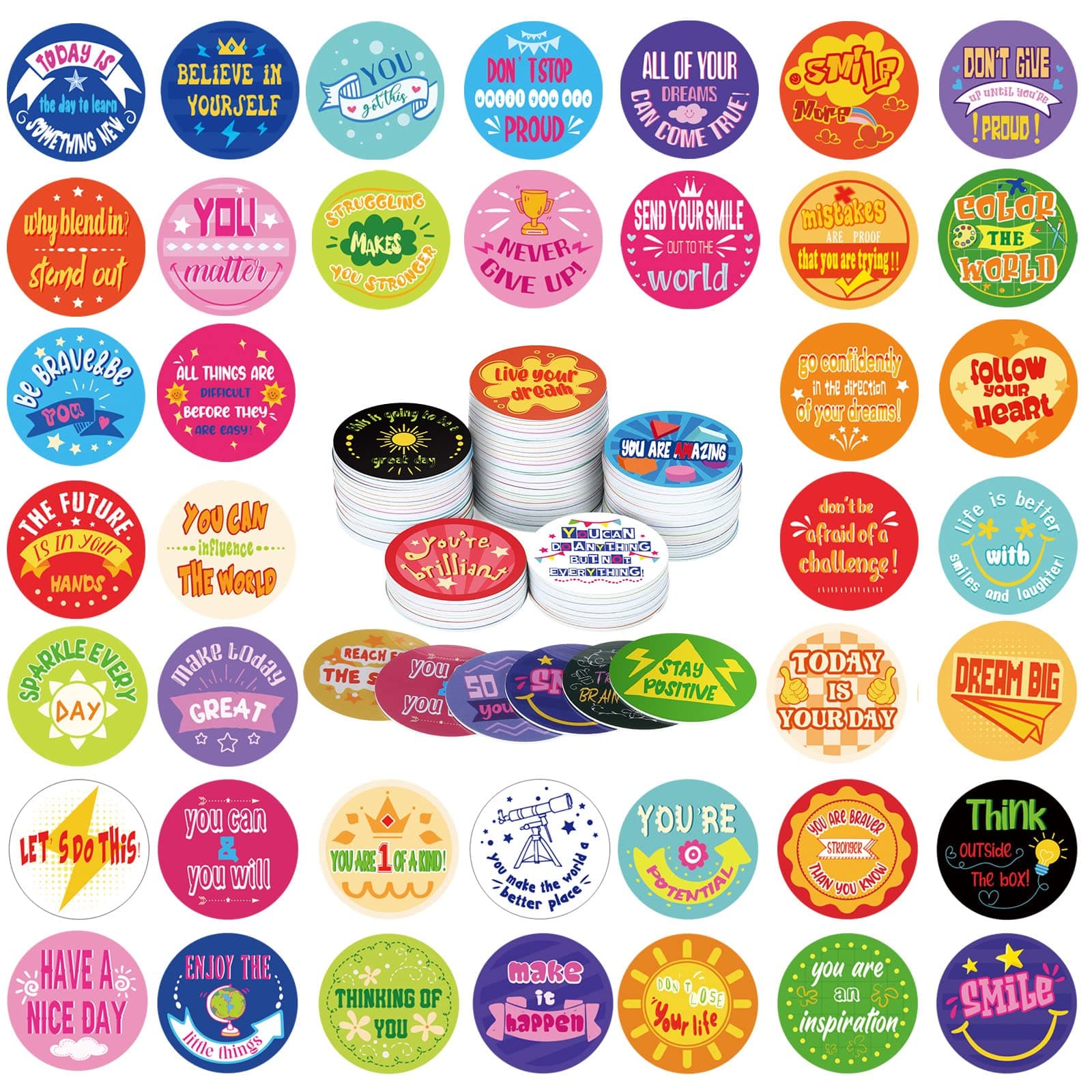 Civaner 150 Pcs Positive Affirmation Chips Bulk Plastic Cards Double Sided Printing Motivational Tokens Coins 1.57'' Appreciation Gifts 50 Different Kindness Sayings for Kids Students(Lively Style)