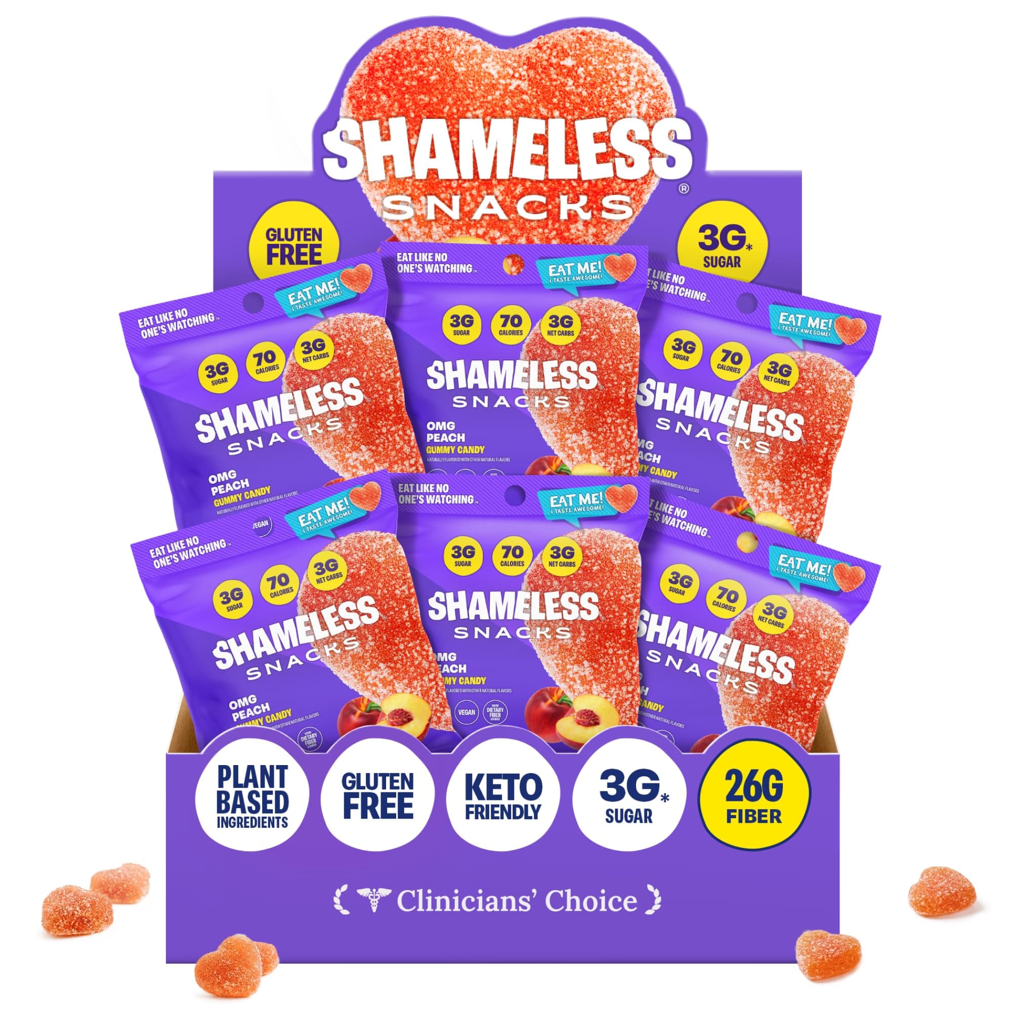 Snacks - Healthy Low Calorie Snacks, Low Carb Keto Gummies (Gluten Free) - 6 Pack OMG Peach