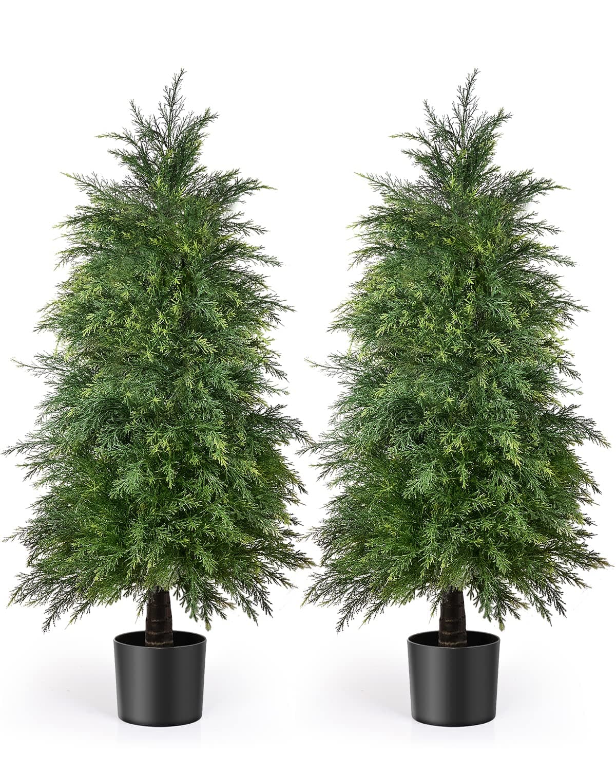 2 Pack 4ft Artificial Cedar Topiary Trees, Outdoor Artificial Plants for Front Porch Décor, Artificial Shrubs Fake Plants Uv Rated Potted Plants for Outdoor, Indoor, Front Door, Office