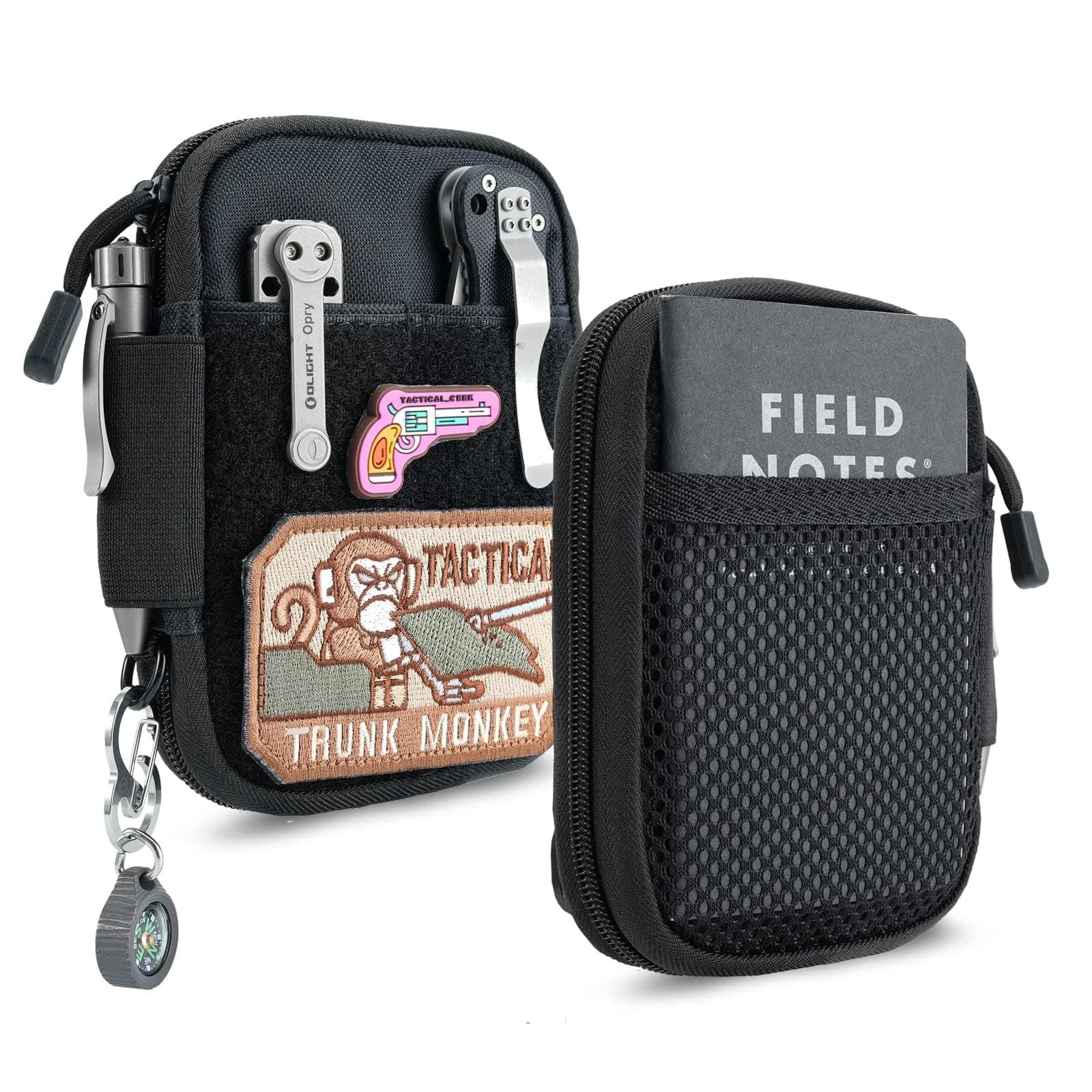 Sayram EDC Pouch Organizer Small Utility Pouch for Multitool, Nylon Tactical Gear Bag with DIY Patch Panel D-Ring, Compact Everyday Carry Pouch for Keys Flashlight Knife