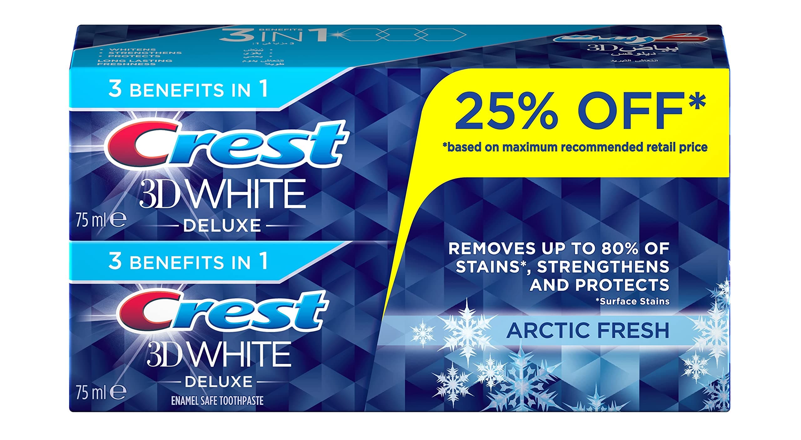 3D White Arctic Fresh Whitening Toothpaste, 2 x 75ml