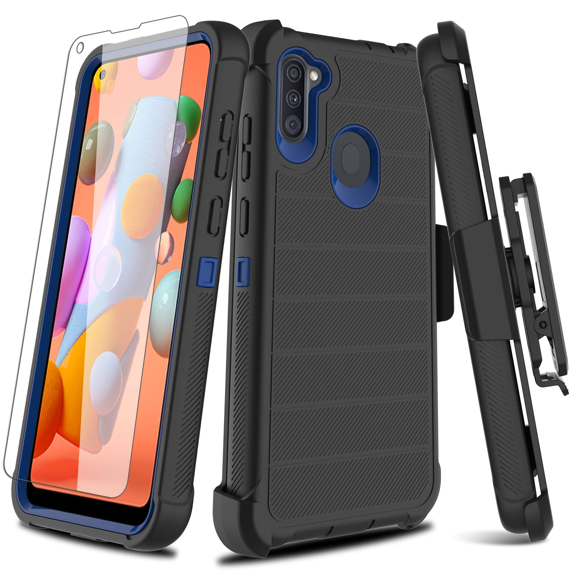 Leptech Galaxy A11 Case with Soft TPU Screen Protector, [Holster Series] Full Body Heavy Duty Armor Protective Phone Cover with Kickstand Belt Clip Case for Samsung Galaxy A11 (Black)