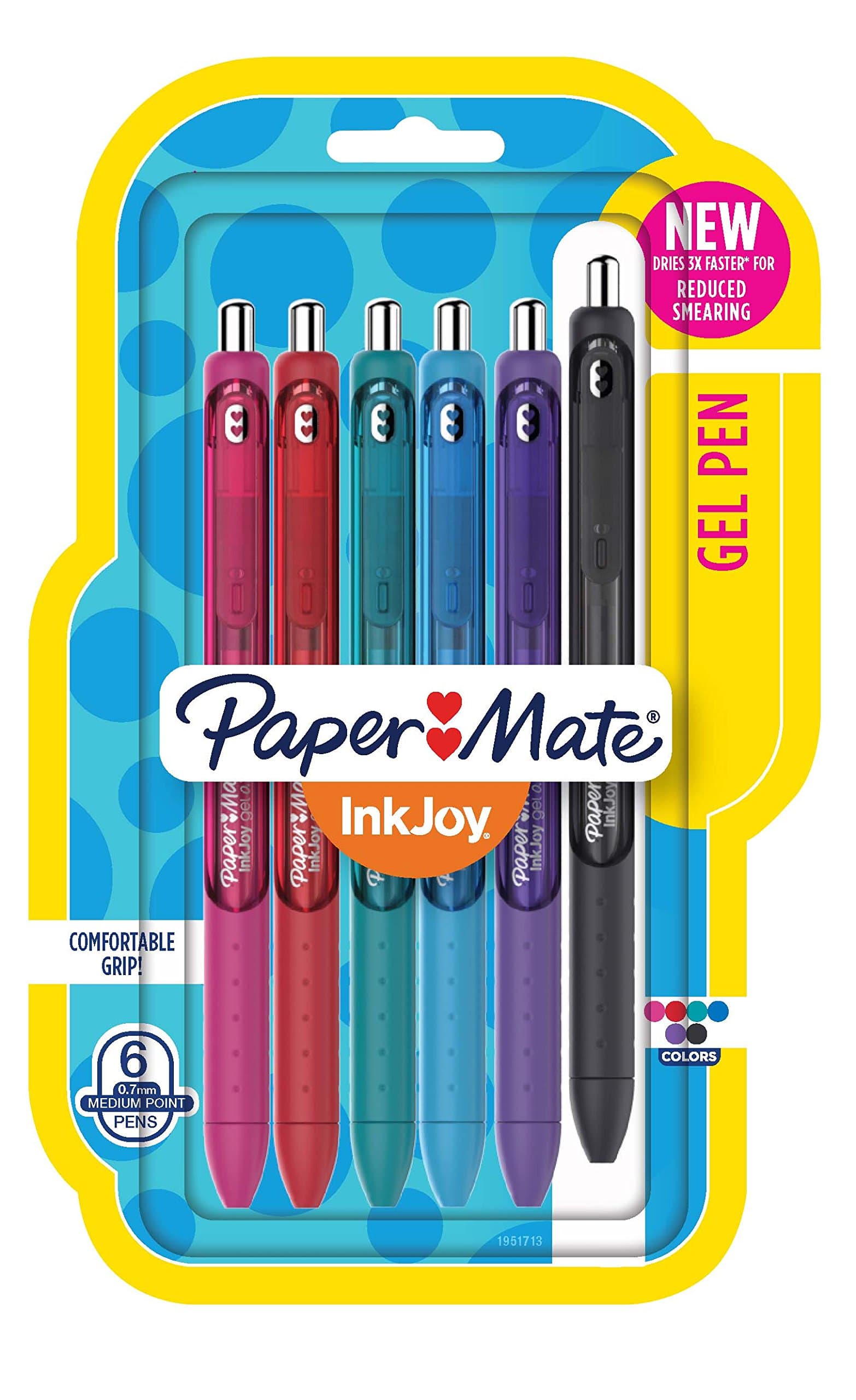 Paper Mate® InkJoy™ Retractable Gel Pens, Medium Point, 0.7 mm, Black Barrels, Assorted Ink Colors, Pack Of 6