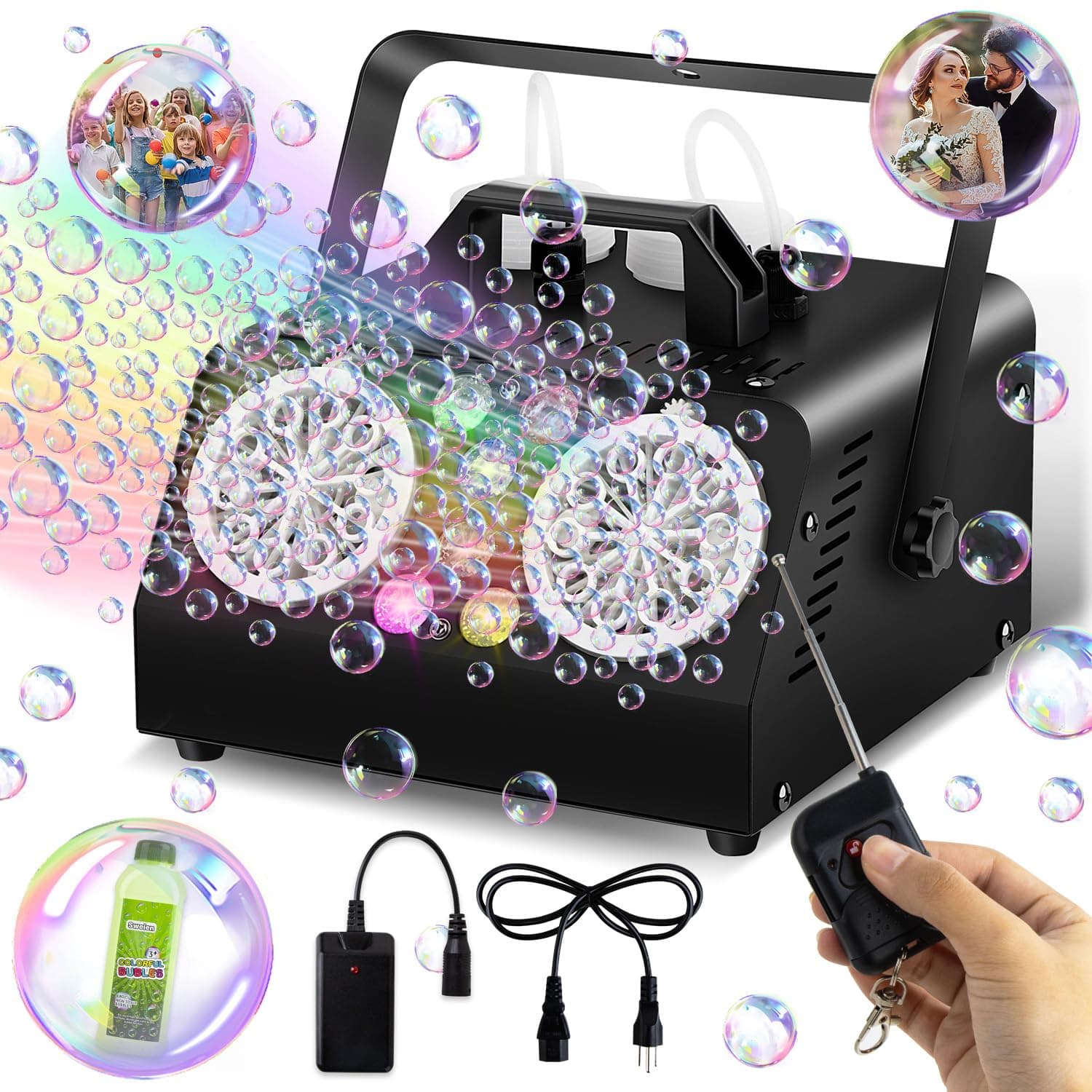 Bubble Machine, Automatic Bubble Blower 200000+Bubbles Per Minute, Bubble Machine for Kids Toddler, Portable Bubble Maker with 2 Speeds,Great Outdoor Toy for Birthday Parties,Weddings and Stage
