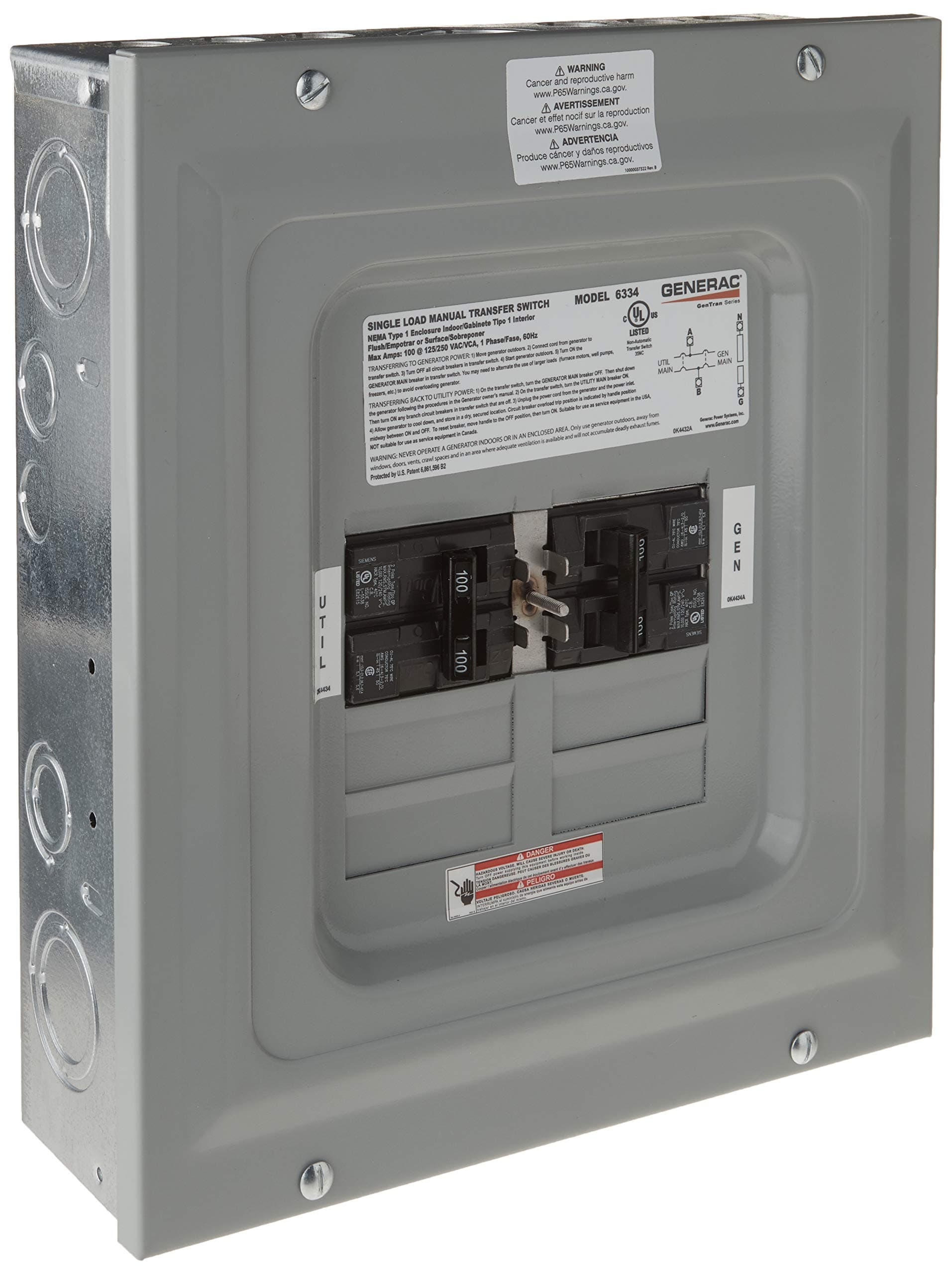 Generac 6333 60-Amp Single Load Double Pole Manual Transfer Switch: Reliable Power Control