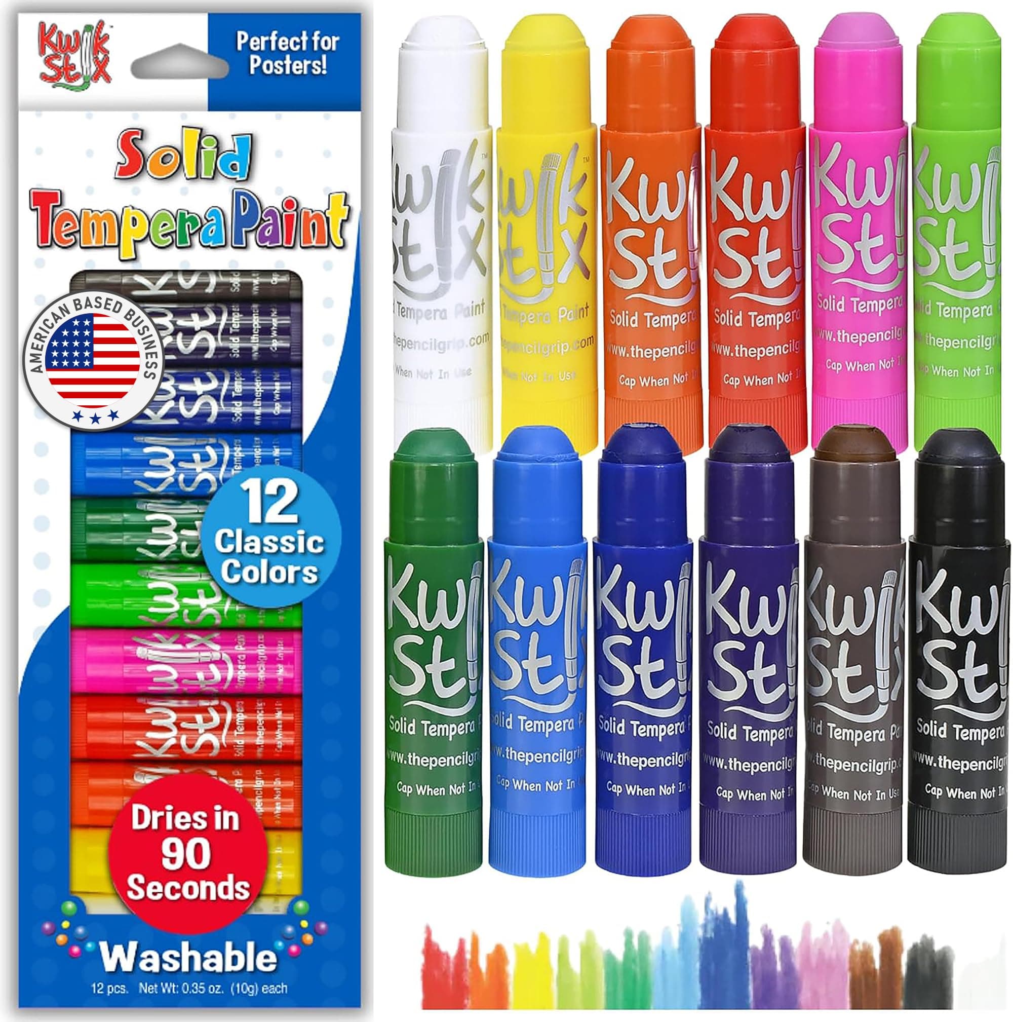 The Pencil Grip Kwik Stix Solid Tempera Paint, Super Quick Drying, 12 Pack (TPG-602)