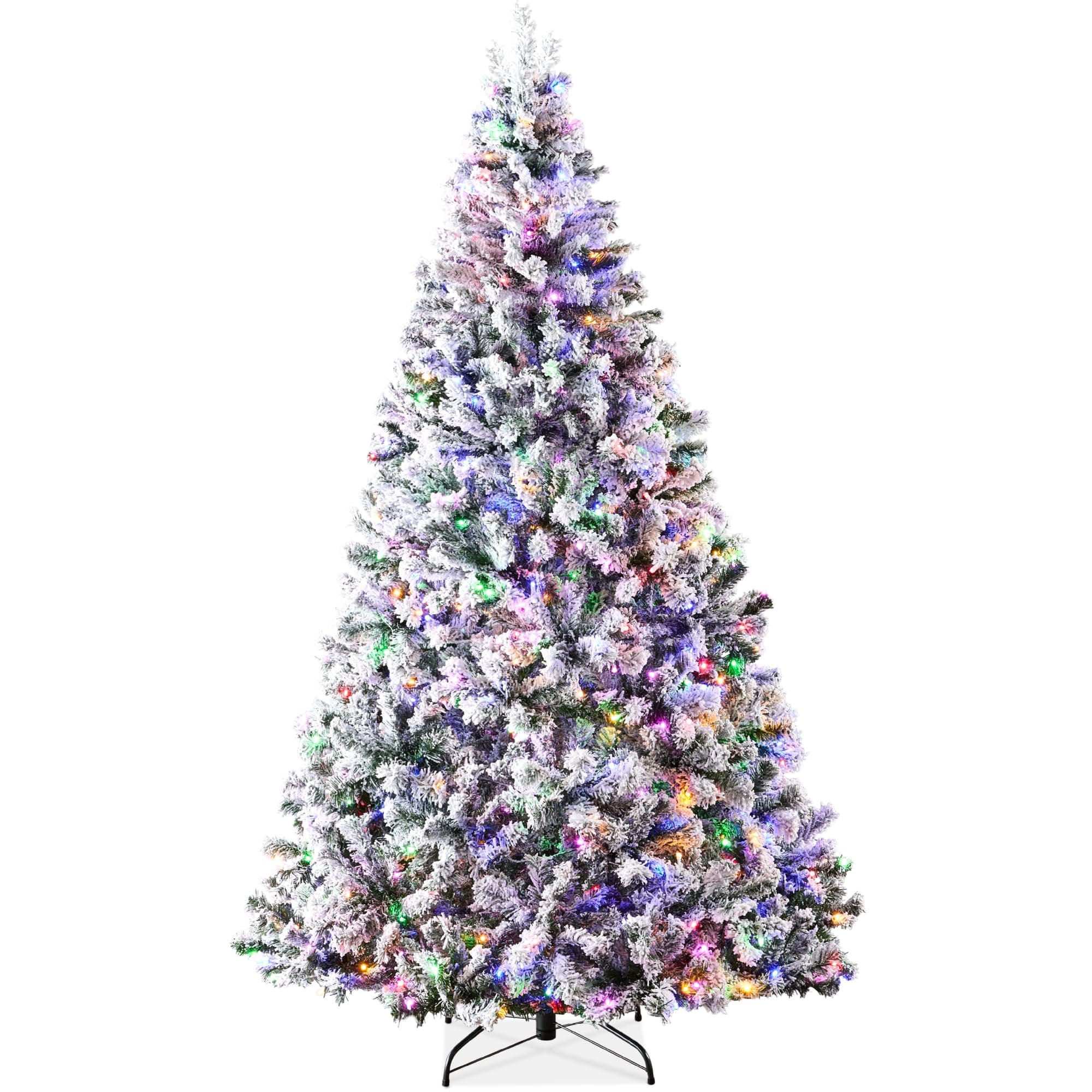 Best Choice Products Pre-Lit Artificial Christmas Tree 4.5ft Snow Flocked Pine Tree, 2-in-1 White and Multicolor LED Lights, Full Snowy Appearance