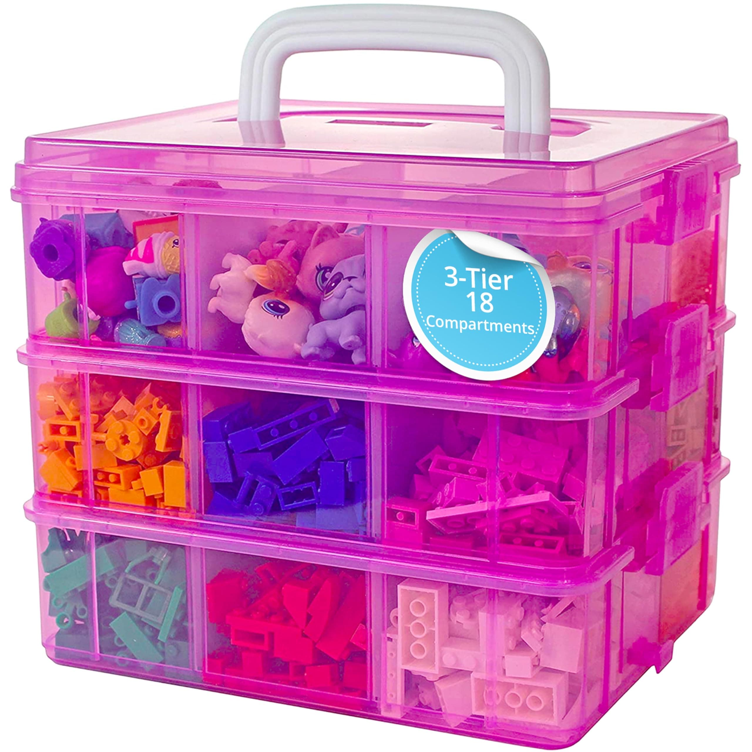 Bins & Things Stackable Toys Organizer Storage Case Compatible With Lol Surprise Dolls, Lps, Shopkins, Tsum Tsum And Lego - Portable Adjustable Box W/Carrying Handle