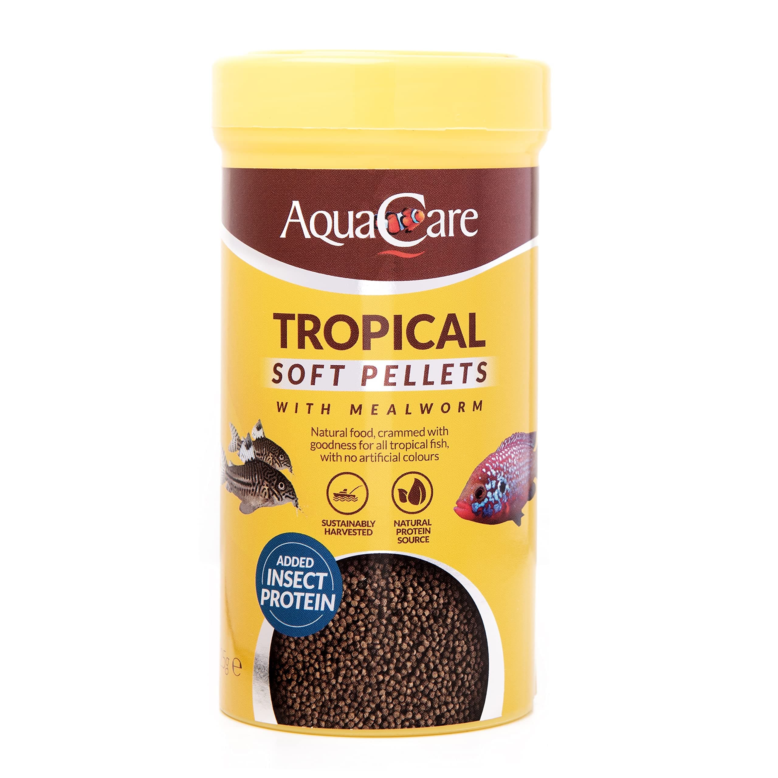 Tropical Fish Food Pellets Complete and Varied Food for All Tropical Fish with Mealworm (125g)
