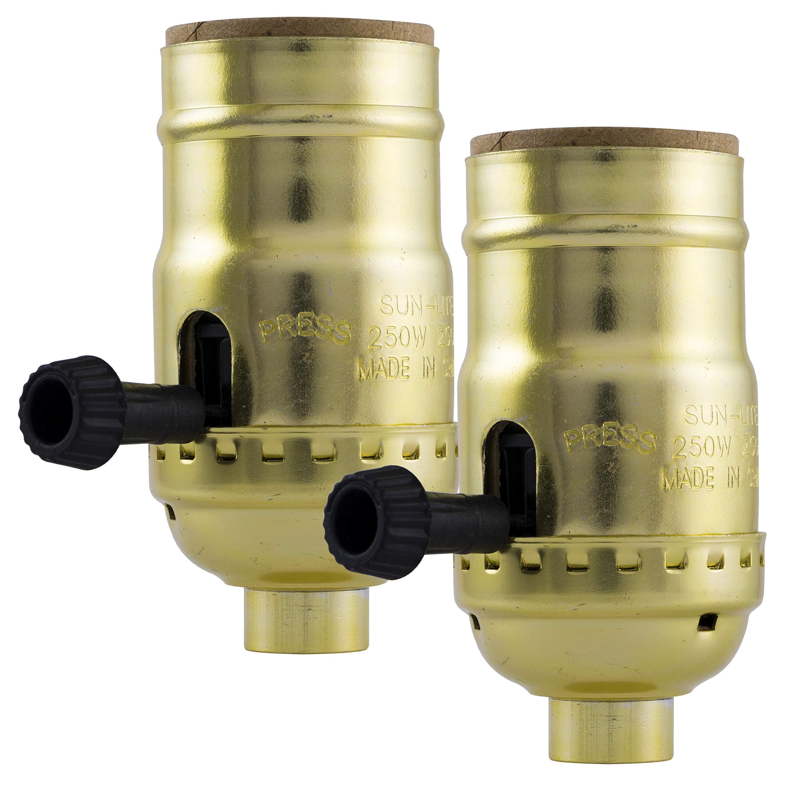 3-Way Lamp Socket, 2 Pack, Medium Base, Rotation for Low-Medium-High Light Settings, Repair/Changing Floor and Table Lamps, DIY Project, UL Listed, Brushed Gold, 54605