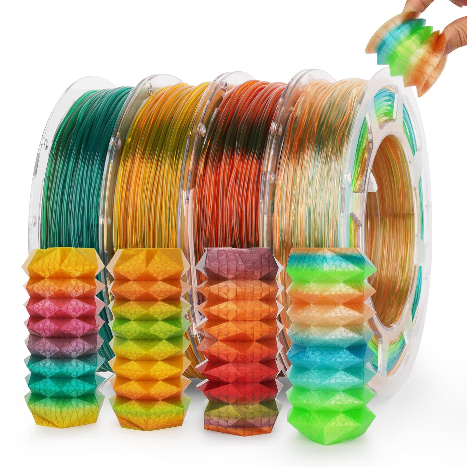 TPU Flexible 3D Printer Filament Bundle,Multicolor Transparent Rainbow TPU 1.75mm Filament,3D Printing Filament Bundle, 200gX 4 Spools, 3DTPUSET