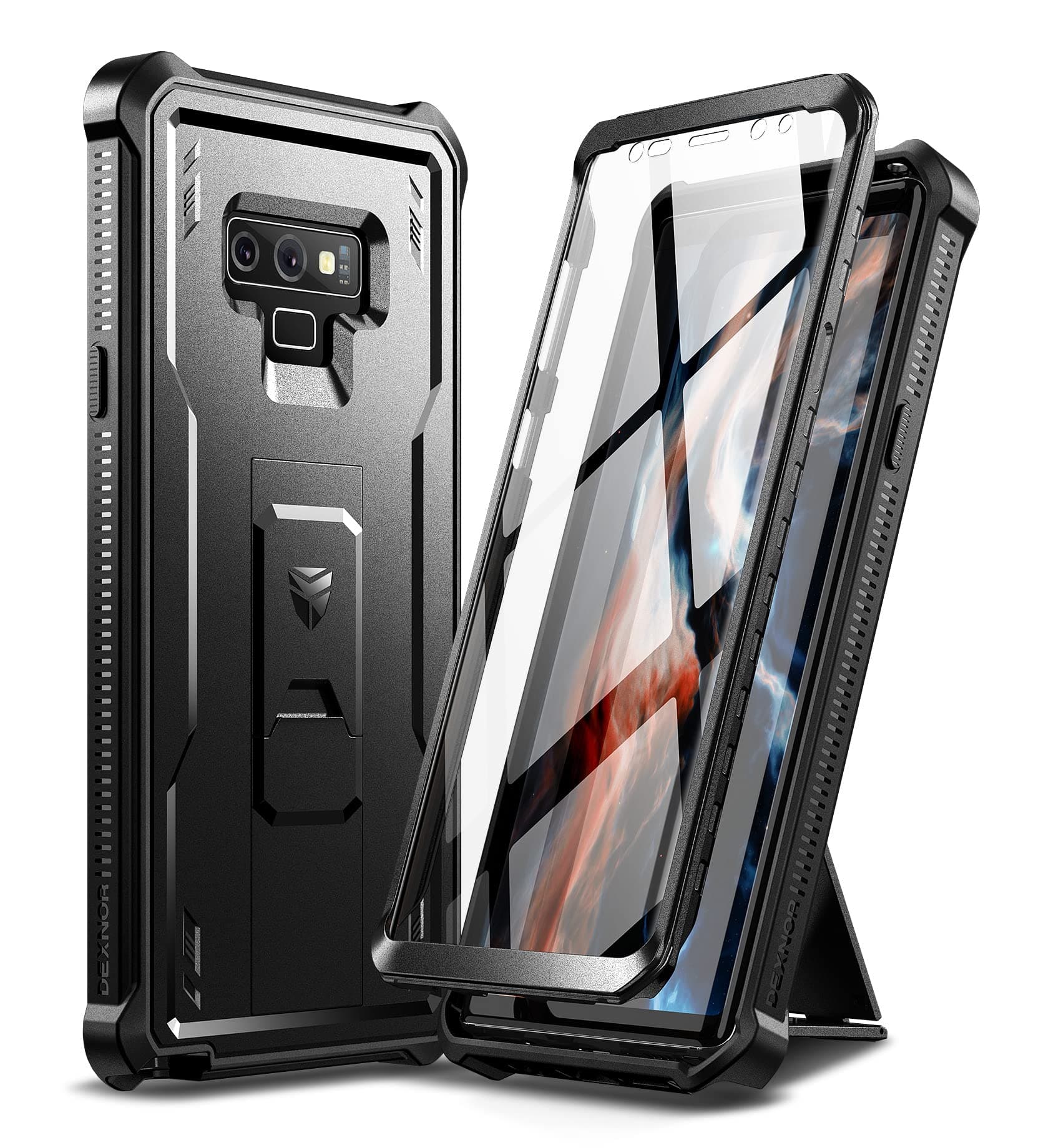 Dexnor Compatible with Samsung Galaxy Note 9 Case with Built-in Screen Protector Military-Grade 360 Full Body Shockproof Bumper Protection Cover with Stand - Black