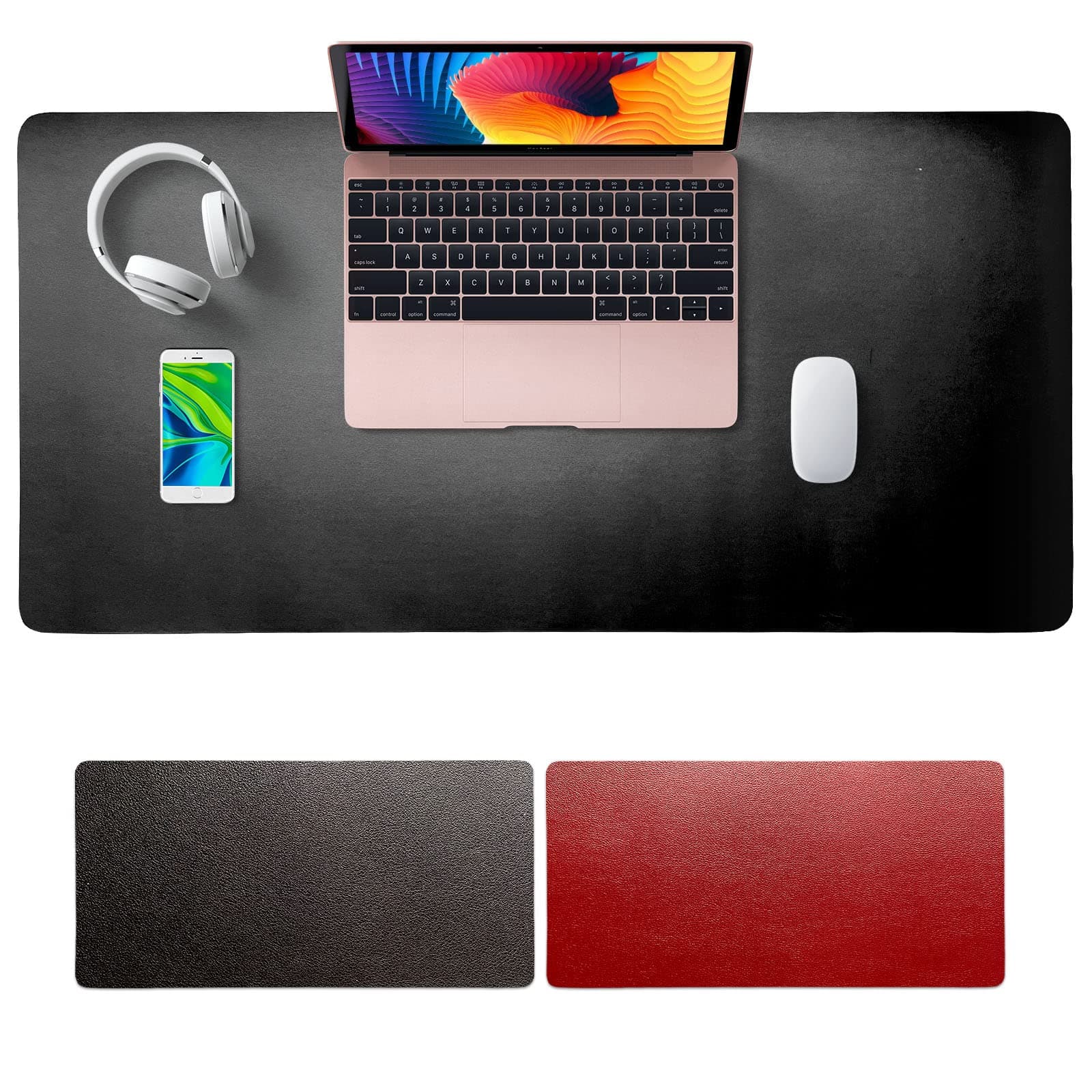 SKY-TOUCH Mouse Pad Large 80x40cm, Leather Computer Pad Office Desk Mat Extended Gaming Mouse Pad, Non-Slip Waterproof Dual-Side USe Desk Mat Protector, Red/Black