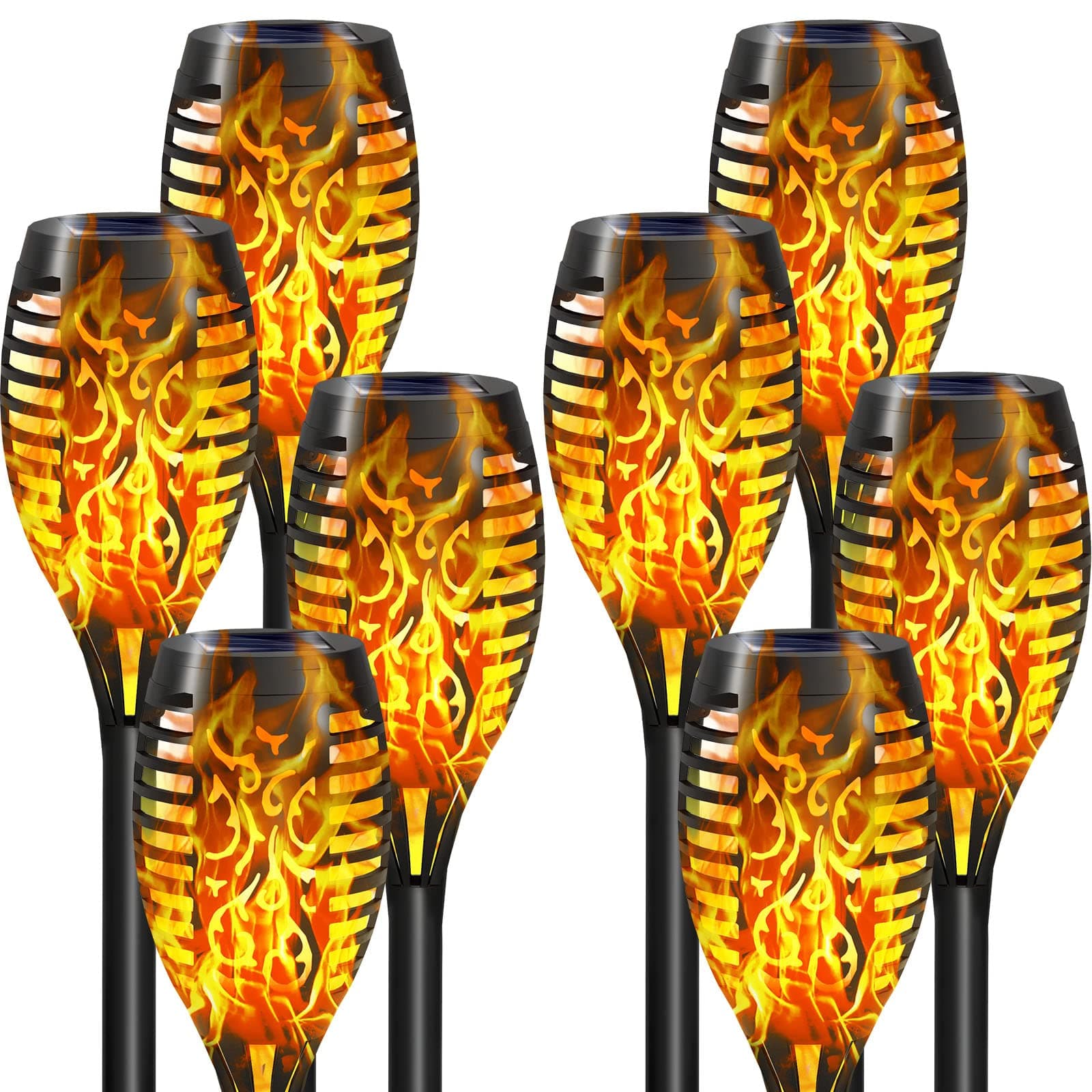 Walensee Solar Torch Lights with ing Flame, 8 Pack, 12 LED Tiki Mini Torch, Waterproof Solar Lights Outdoor, Landscape Decoration Lighting Dusk to Dawn Auto On/Off for Garden Patio Yard Pathway