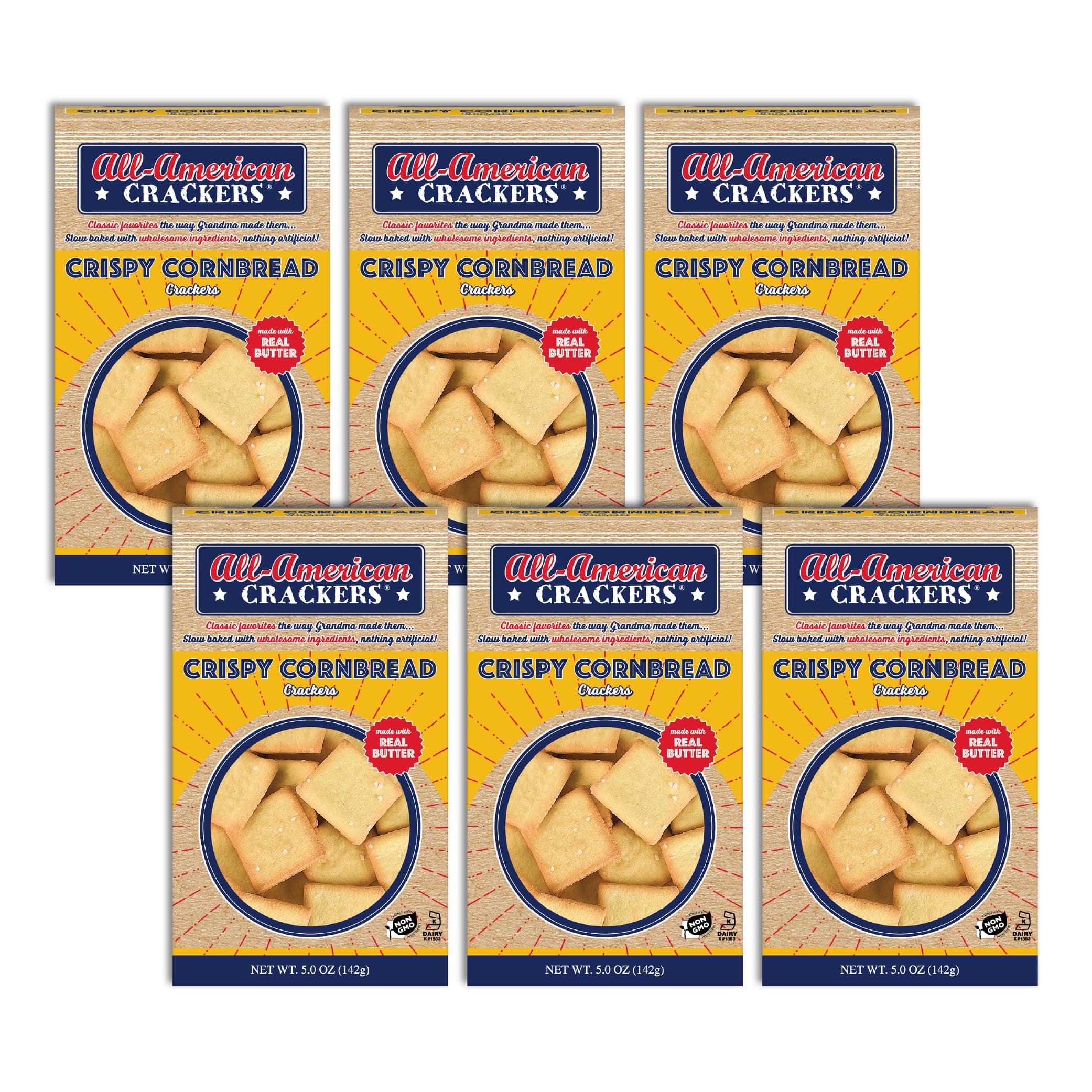 All-American Snack Crackers, Crispy Cornbread, 5 Ounce (Pack of 6), Made with Real Ingredients, Non-GMO, Kosher