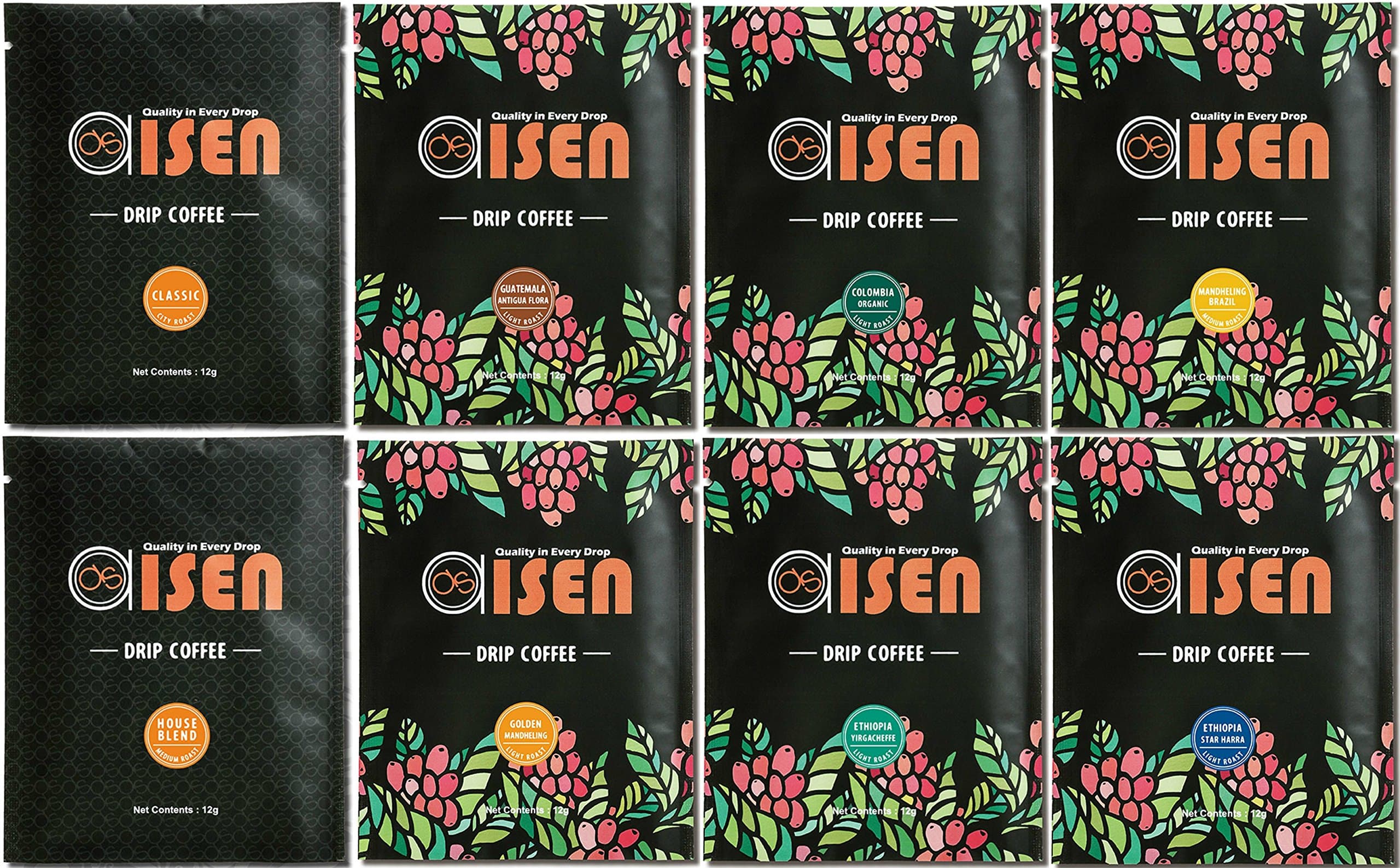 Sampler Coffee, Variety Pack, Single Serve Drip Bag Coffee, 8 Count