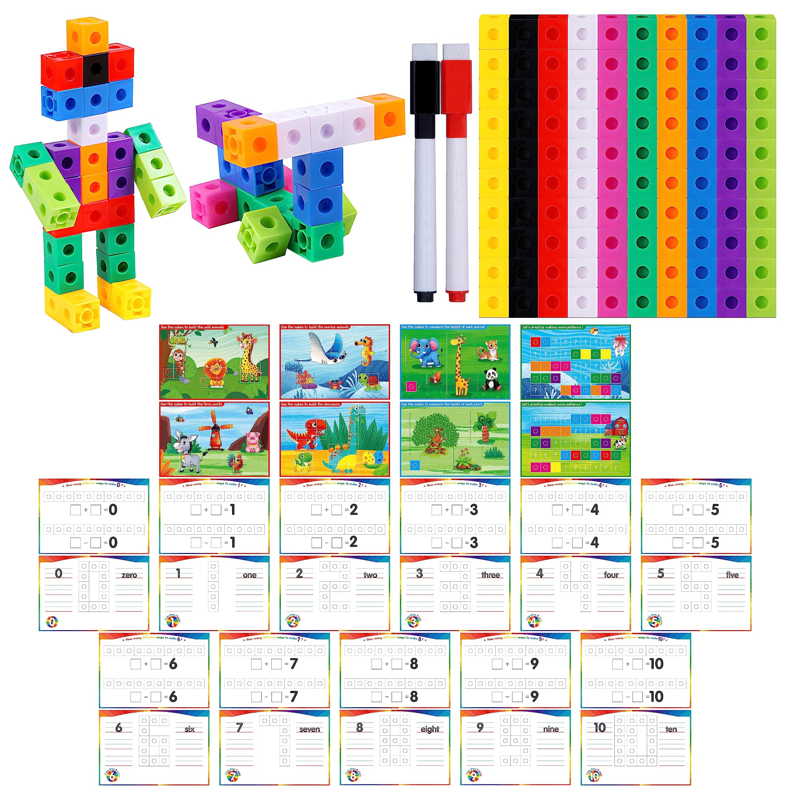 Math Linking Cubes, 100 Math Cube Manipulatives with 30 Learning Activities Number Counting Blocks Snap Linking Math Counters Fun & Educational Pre-K Counting Blocks for Preschool Kindergarten