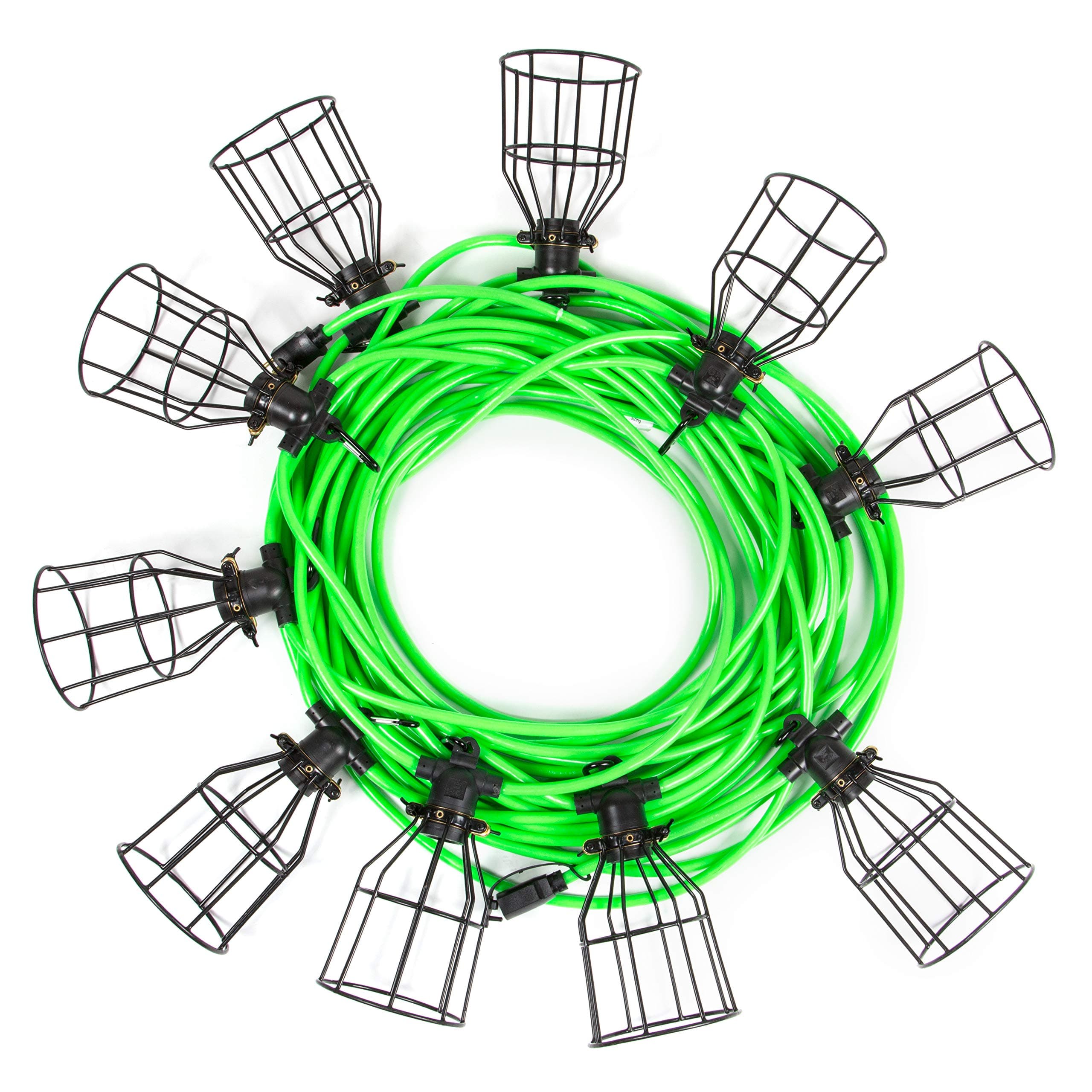 Illuminator 100-Foot Work Light String for Construction Site/Workshop/Garage, 10 Durable Metal-Caged Sockets