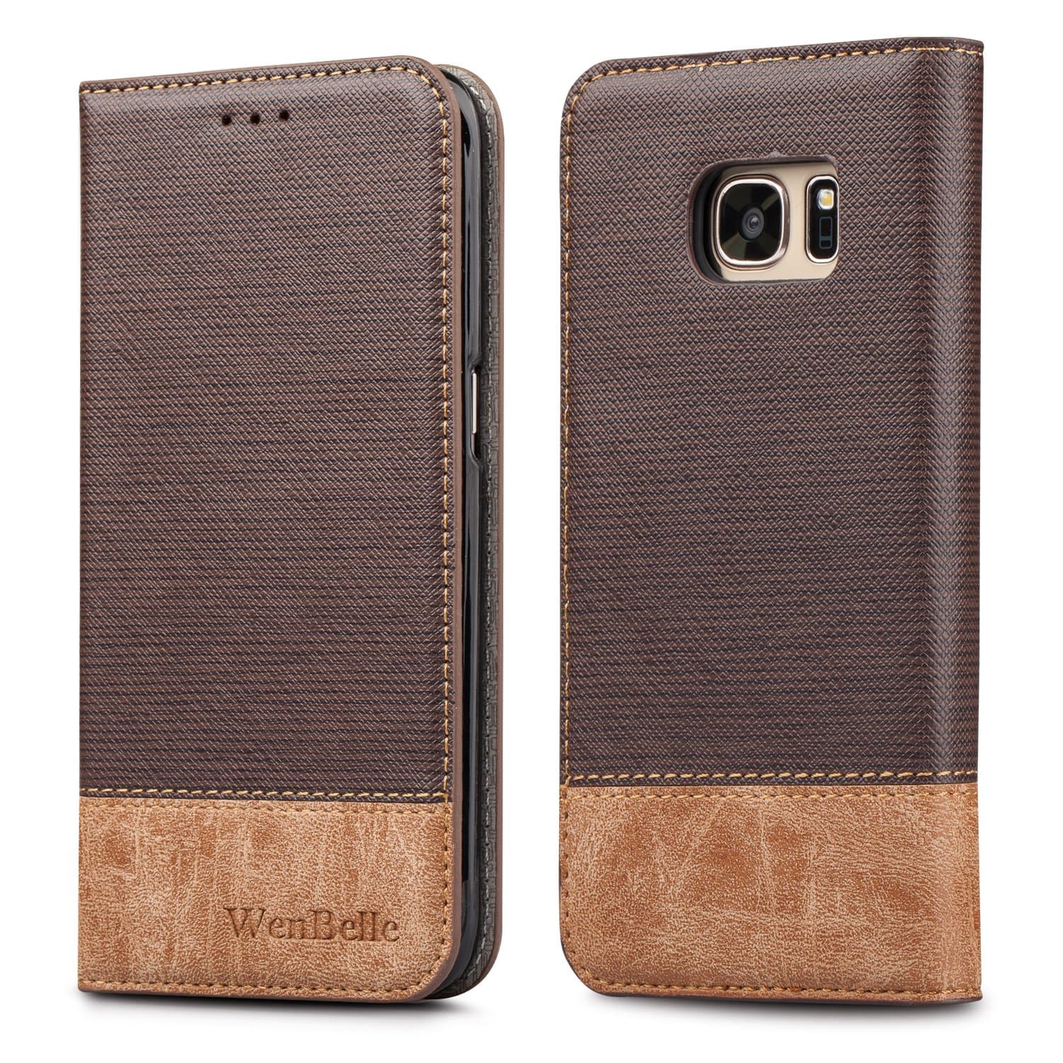 for Galaxy S7 Case, Stand Feature,Double Layer Shock Absorbing Premium Soft PU Color Matching Leather Wallet Cover Flip Cases for Samsung Galaxy S7 (Classic Brown)