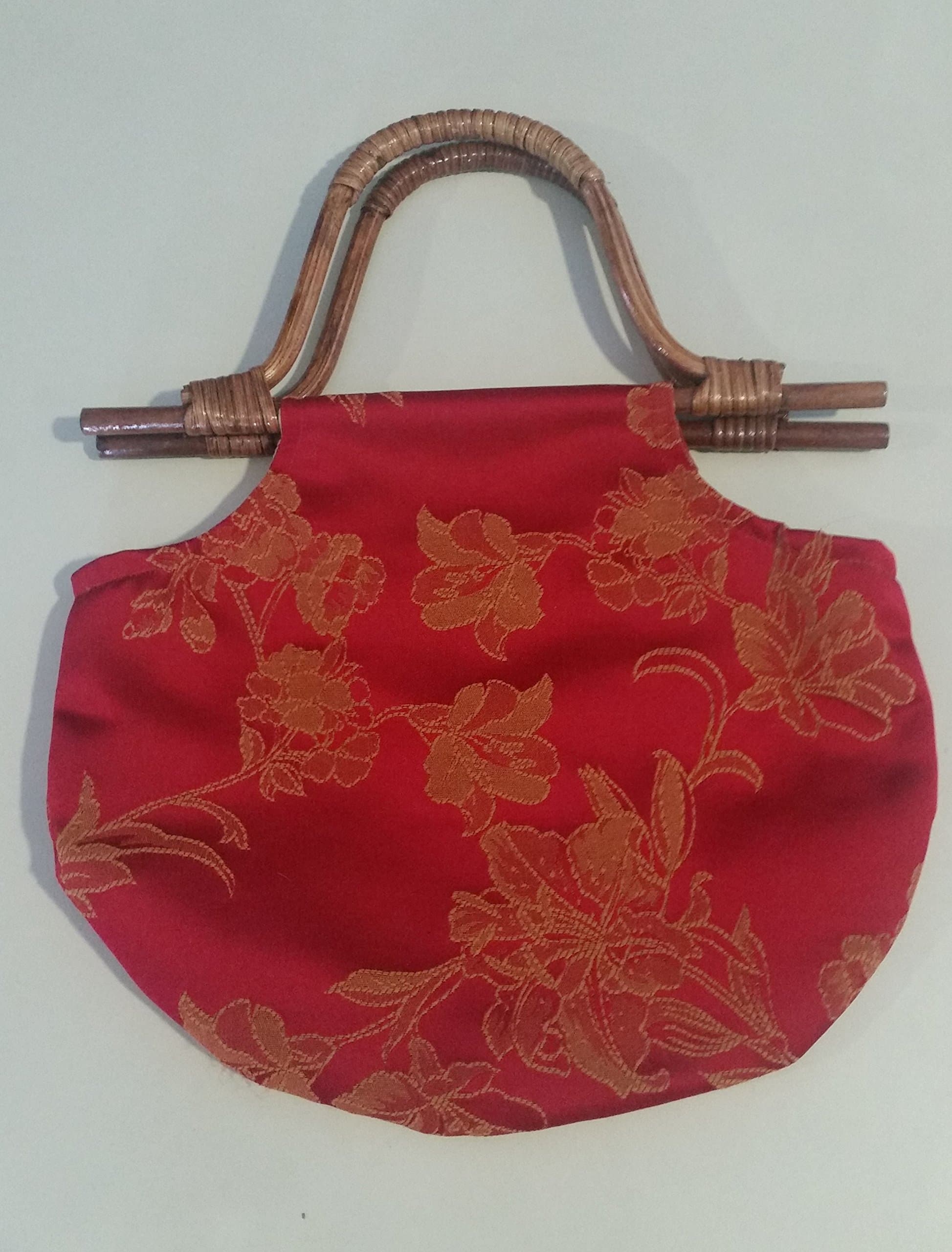 damask cloth bag with bamboo handle