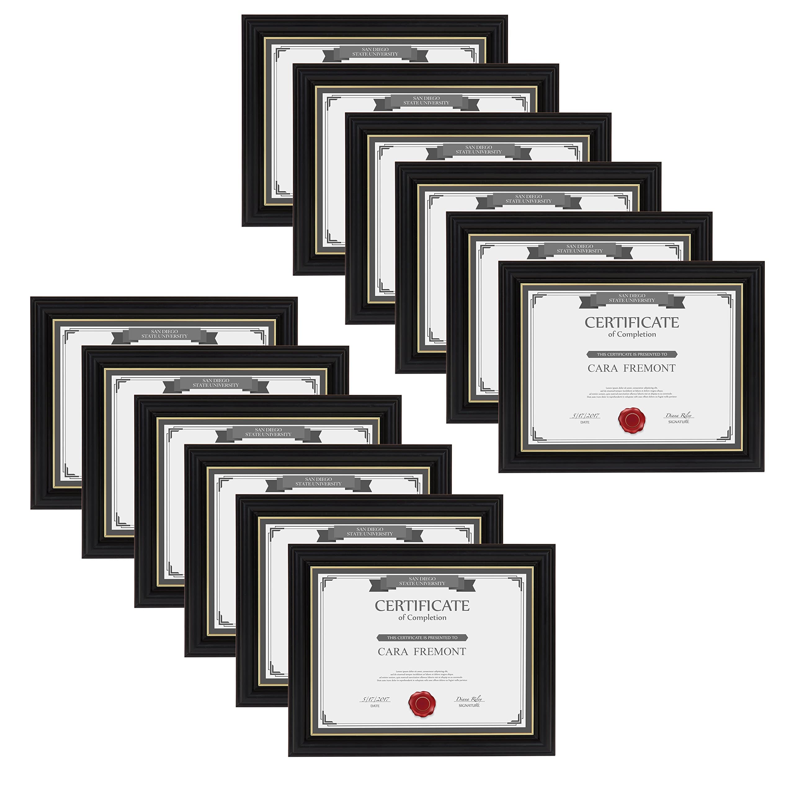 DesignOvation Jordan Document Frame Made to Display Certificates, Black 8.5x11, Pack of 12
