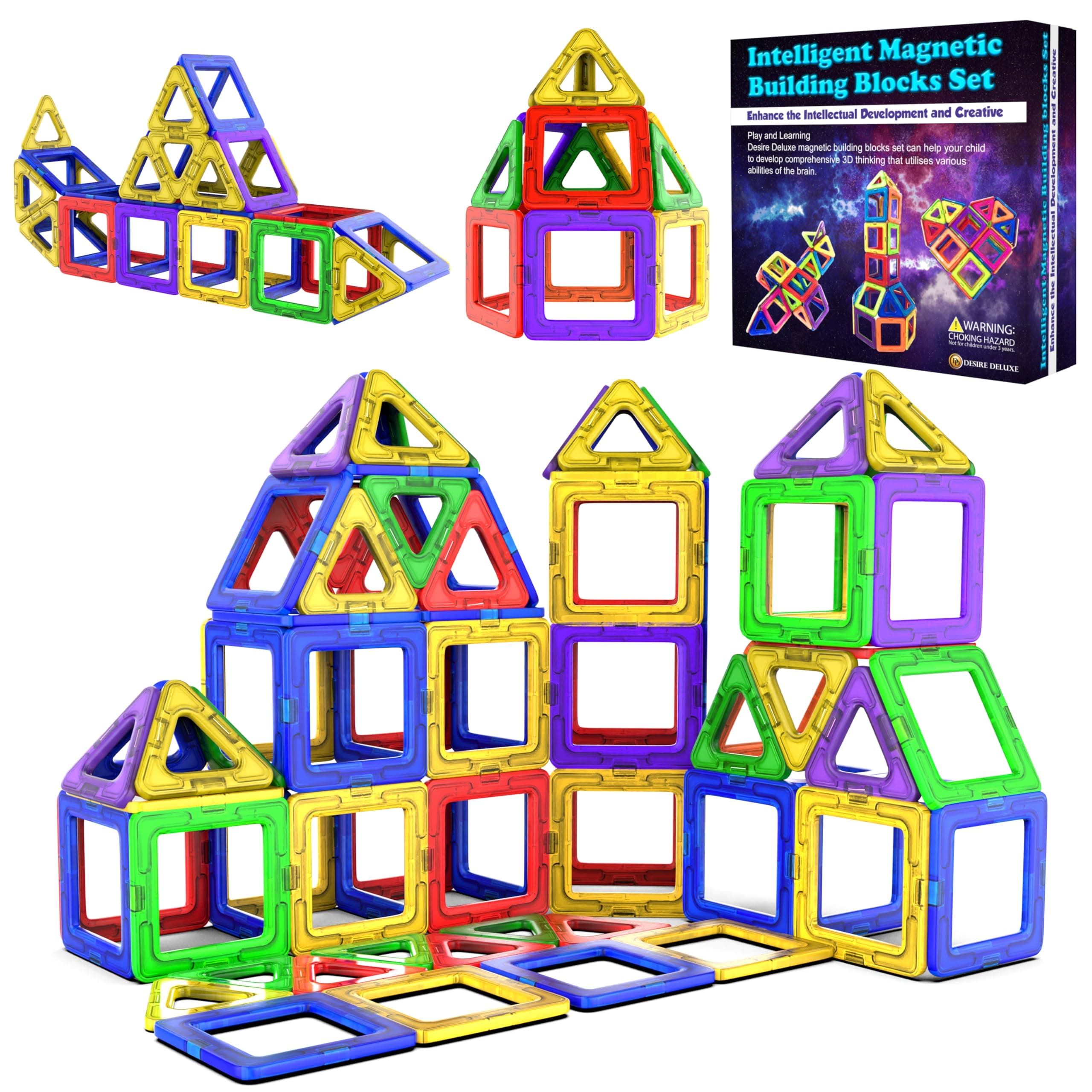 Desire Deluxe Magnetic Building Blocks 40pc Construction Toys Set for Kids Game | STEM Creativity Educational Magnets Toy Blocks for Boys Girls Age 3 4 5 6 7 Year Old