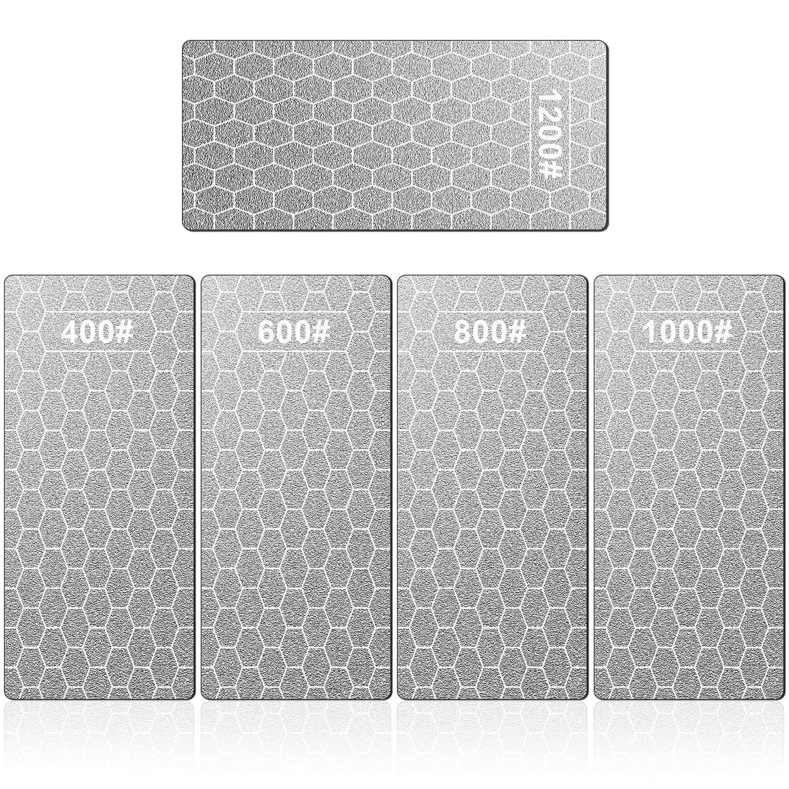 Diamond Brows, 5 Pcs Diamond Sharpening Stone, Sharpening Stone for Knives, with Extra Fine/Coarse Plate and Non-slip Base, 400/600/800/1000/1200 Grit