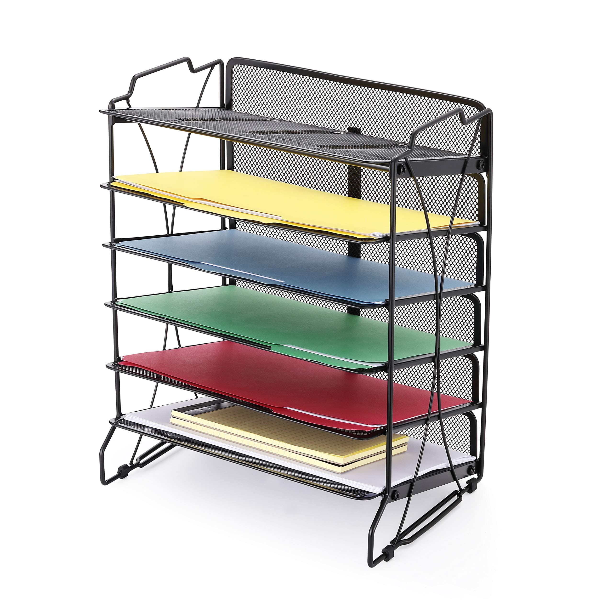 CAXXA 6 Trays Stackable Mesh Desktop File and Letter Organizer | Office and Home, Black