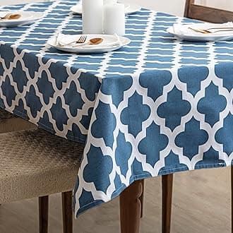 HOMEMONDE Cotton Premium Dining Table Cover 45 X 45 Inches Quatrefoil Printed Table Cloth for 4 Seater, Square Centre Table Cover - Blue