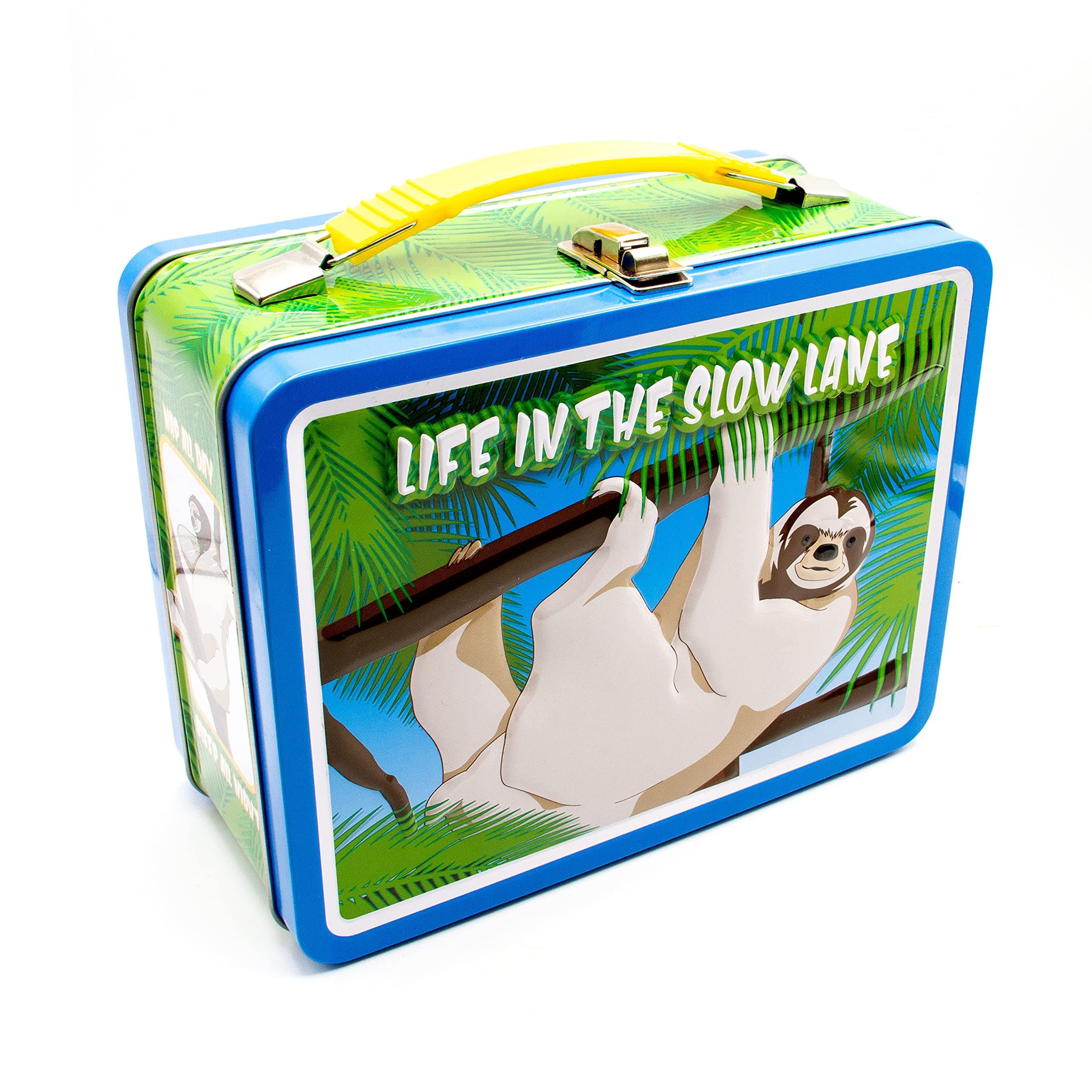 AQUARIUS Sloth Fun Box - Sturdy Tin Storage Box with Plastic Handle & Embossed Front Cover - Officially Licensed Sloth Merchandise and Collectible Gift for Kids, Teens & Adults, Multicolor, 48240