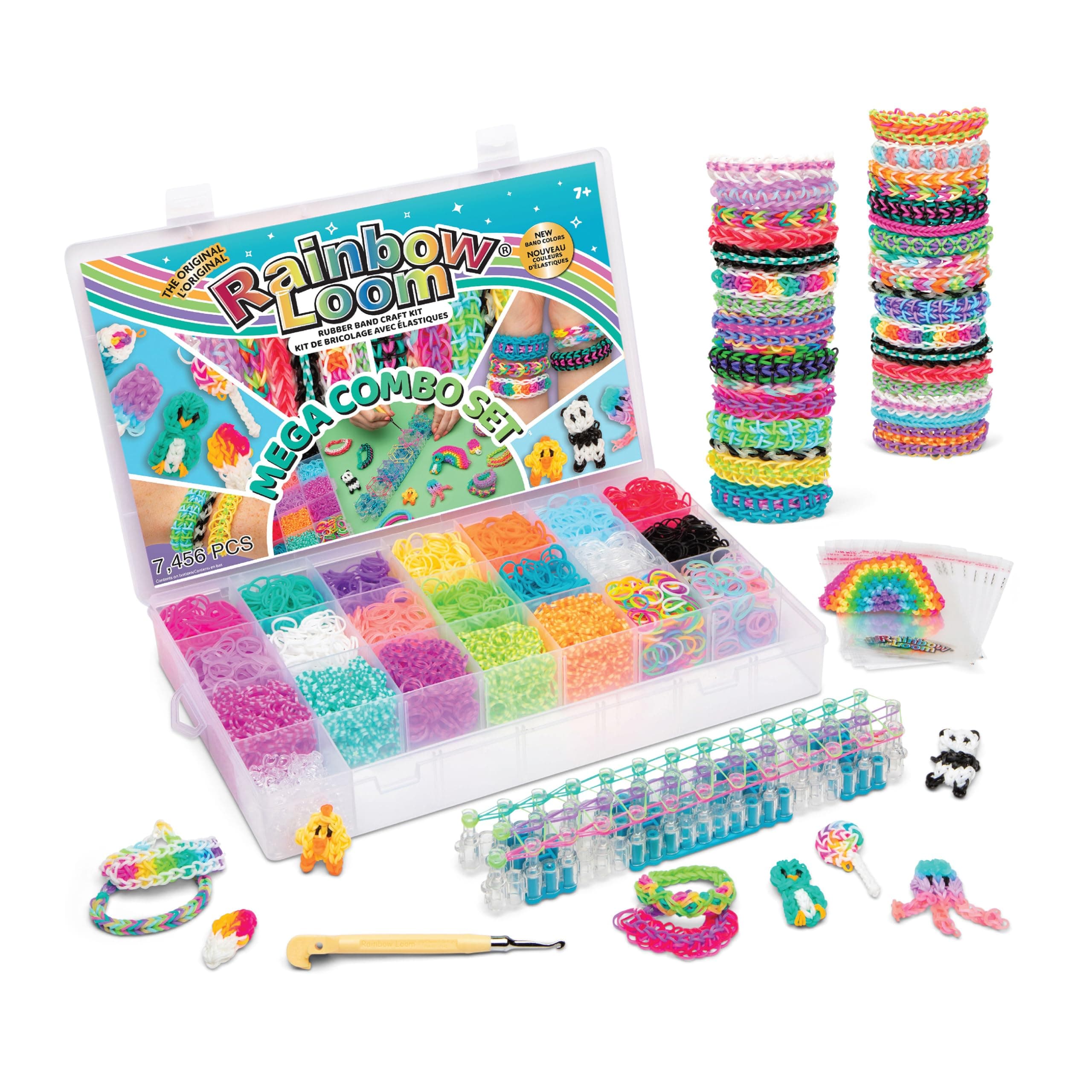 MEGA Combo Set, Features 7000+ Colorful Rubber Bands, 2 Step-by-Step Bracelet Instructions, Organizer Case, Great Gift for Kids 7+ DIY Craft, STEAM