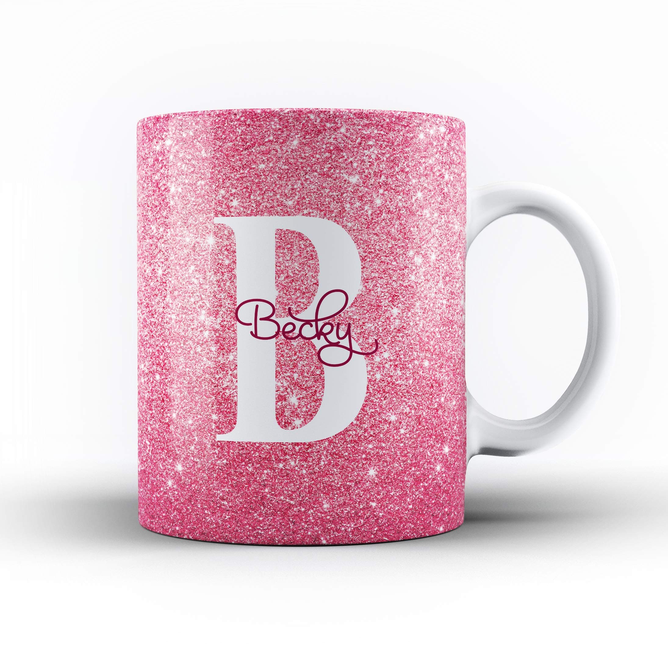 Studio RB Personalised Marble/Pattern Mug. 13. Hot Pink Sparkle with Initial & Name