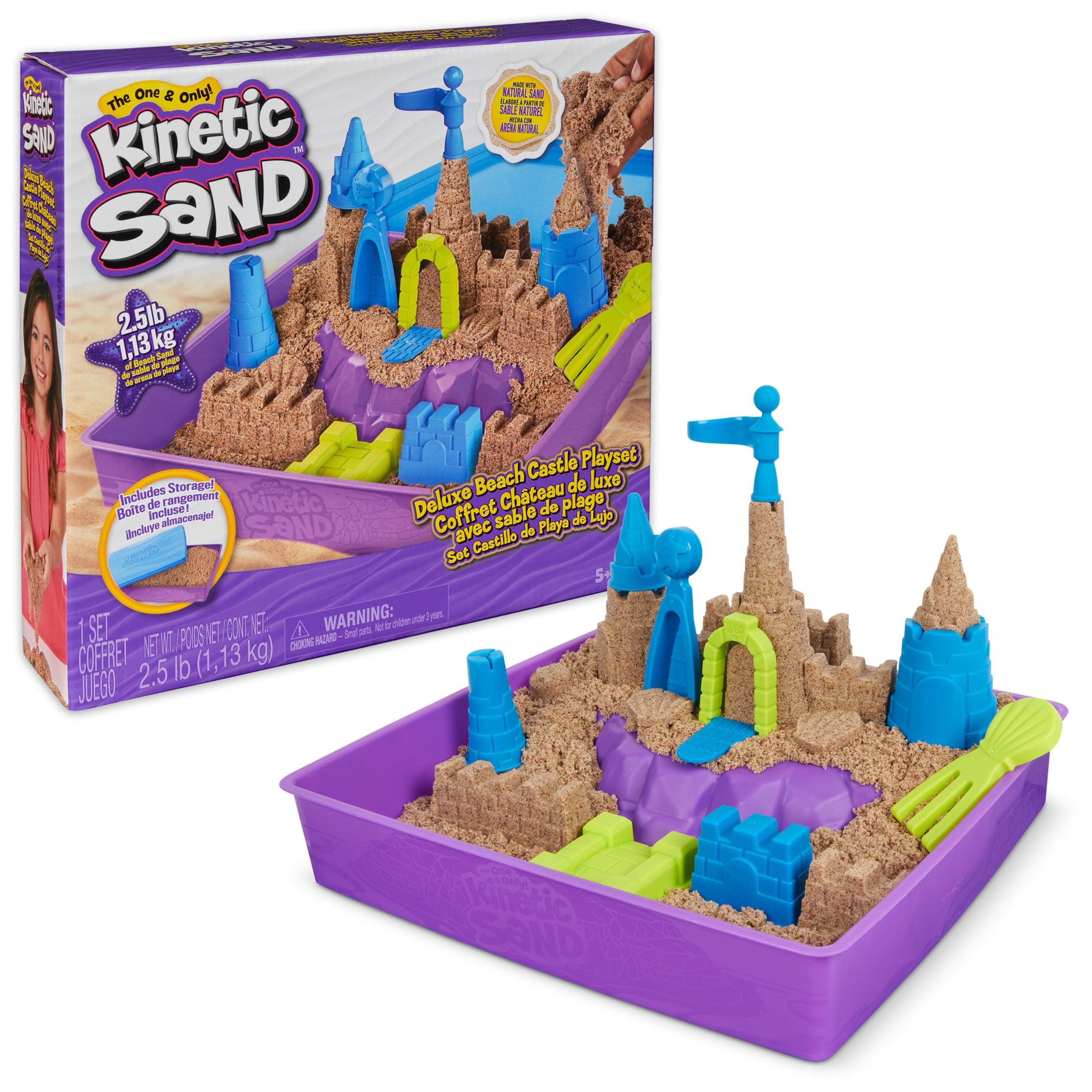 Kinetic Sand, Deluxe Beach Castle Playset with 2.5lbs Play Sand, Tools & Molds, Sensory Toys for Kids Ages 5 and up