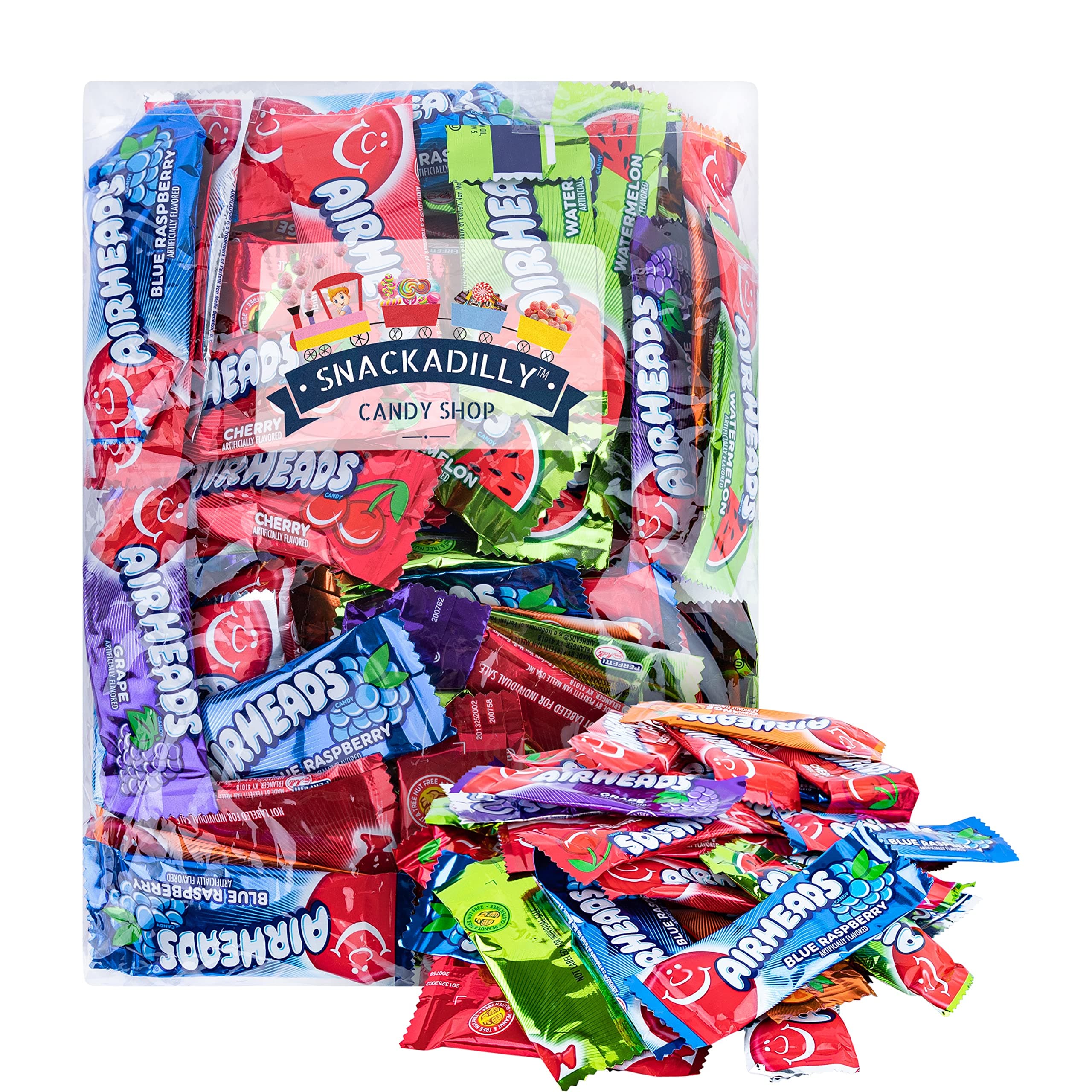 Taffy Mini Bars Assortment - Cherry, Orange, Lime, Blue Raspberry, & White Mystery Flavors 1.5lb Bag Packaged By Snackadilly