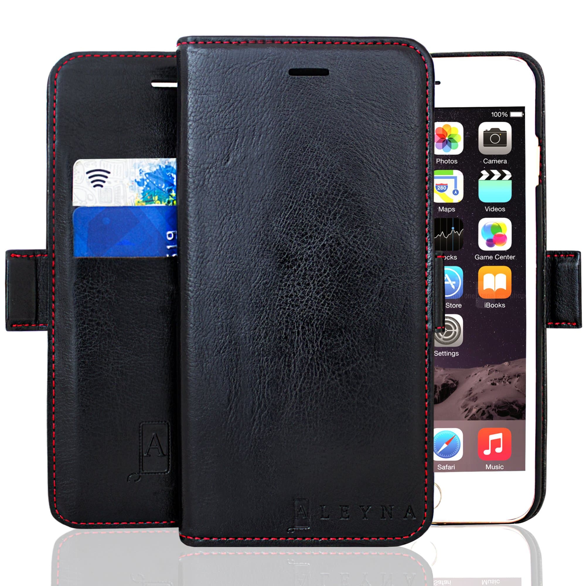 Apple iPhone 7 Genuine Leather Wallet Case Black